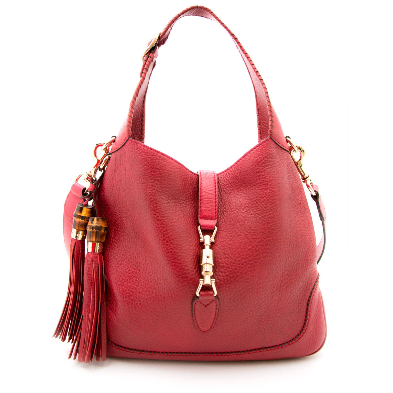 Koop uw rode lederen gucci jackie schoudertas te koop bij labellov.com