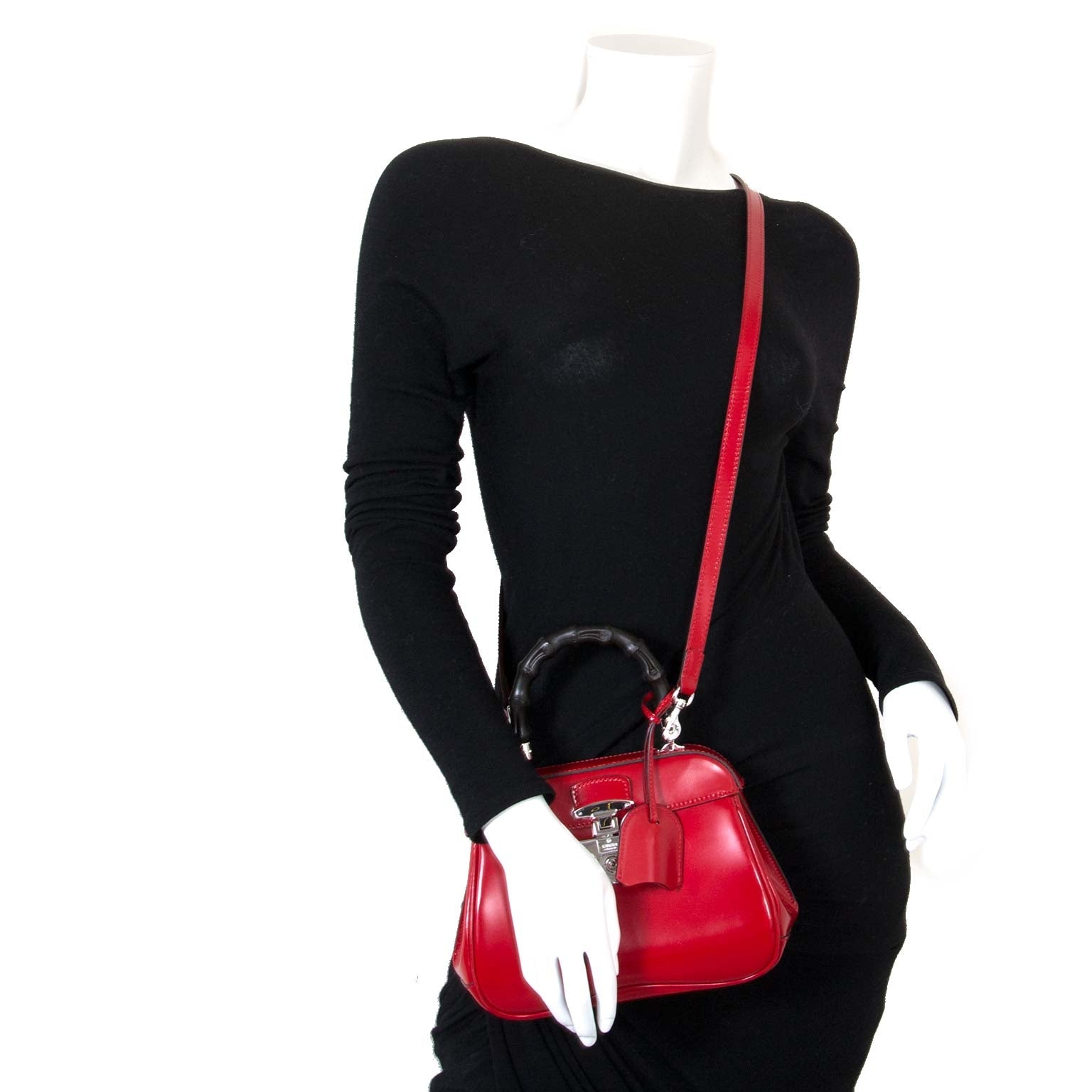Gucci Lady Lock Bamboo Top Handle Red Leather Bag now for sale at labellov vintage fashion webshop belgium