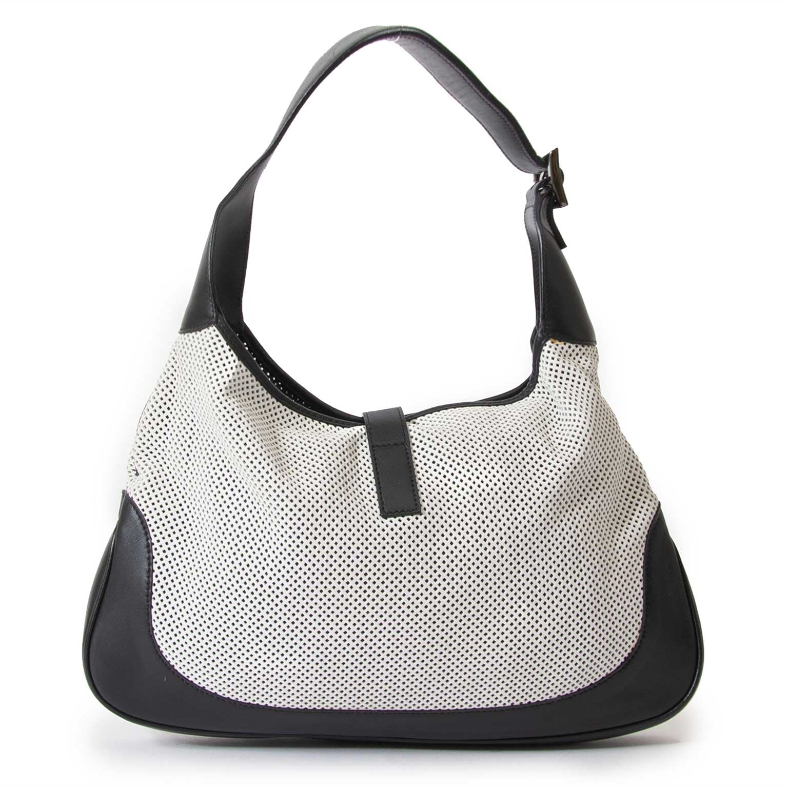 gucci black & white leather jackie bag now for sale at labellov vintage fashion webshop belgium