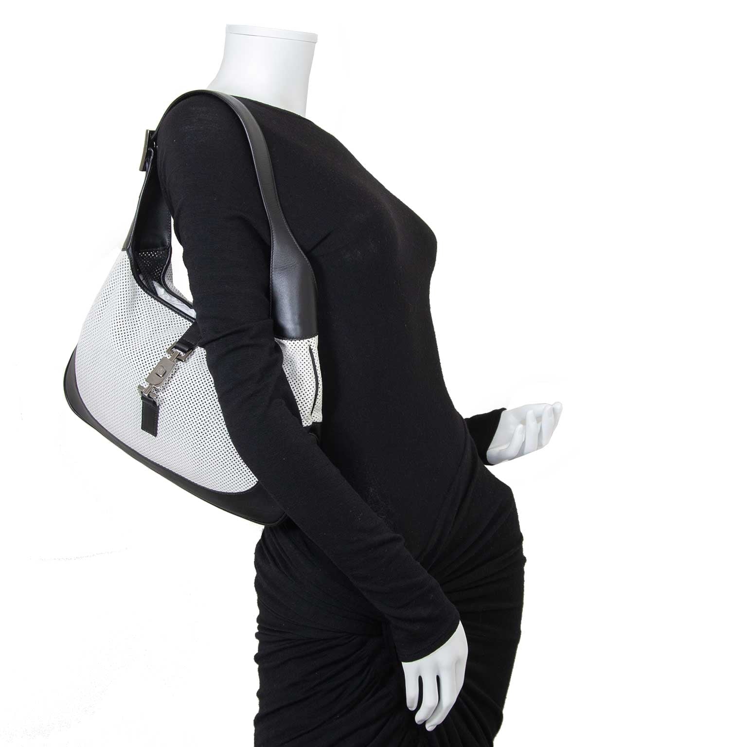 gucci black & white leather jackie bag now for sale at labellov vintage fashion webshop belgium