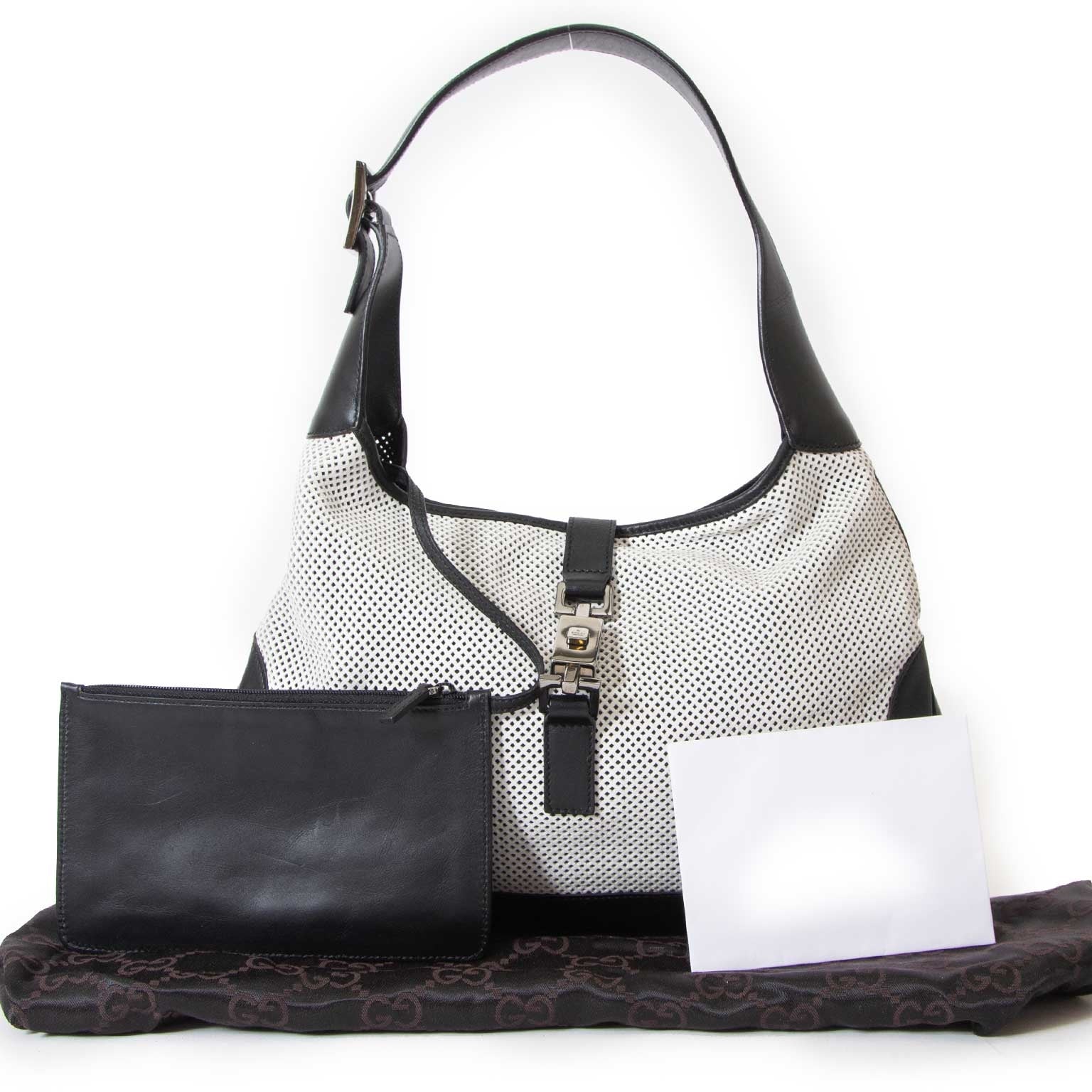 gucci black & white leather jackie bag now for sale at labellov vintage fashion webshop belgium