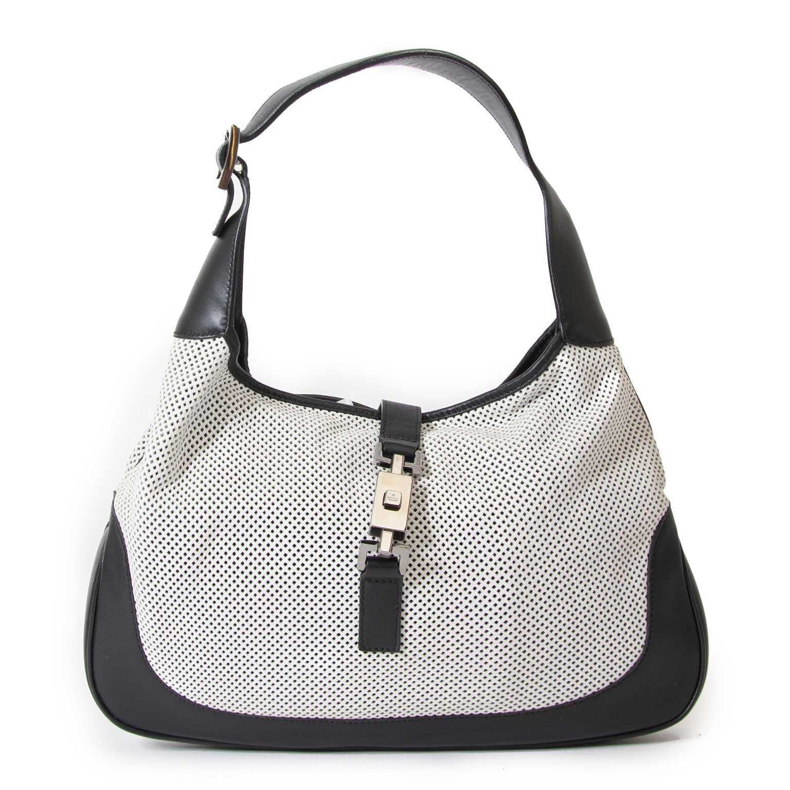 gucci black & white leather jackie bag now for sale at labellov vintage fashion webshop belgium