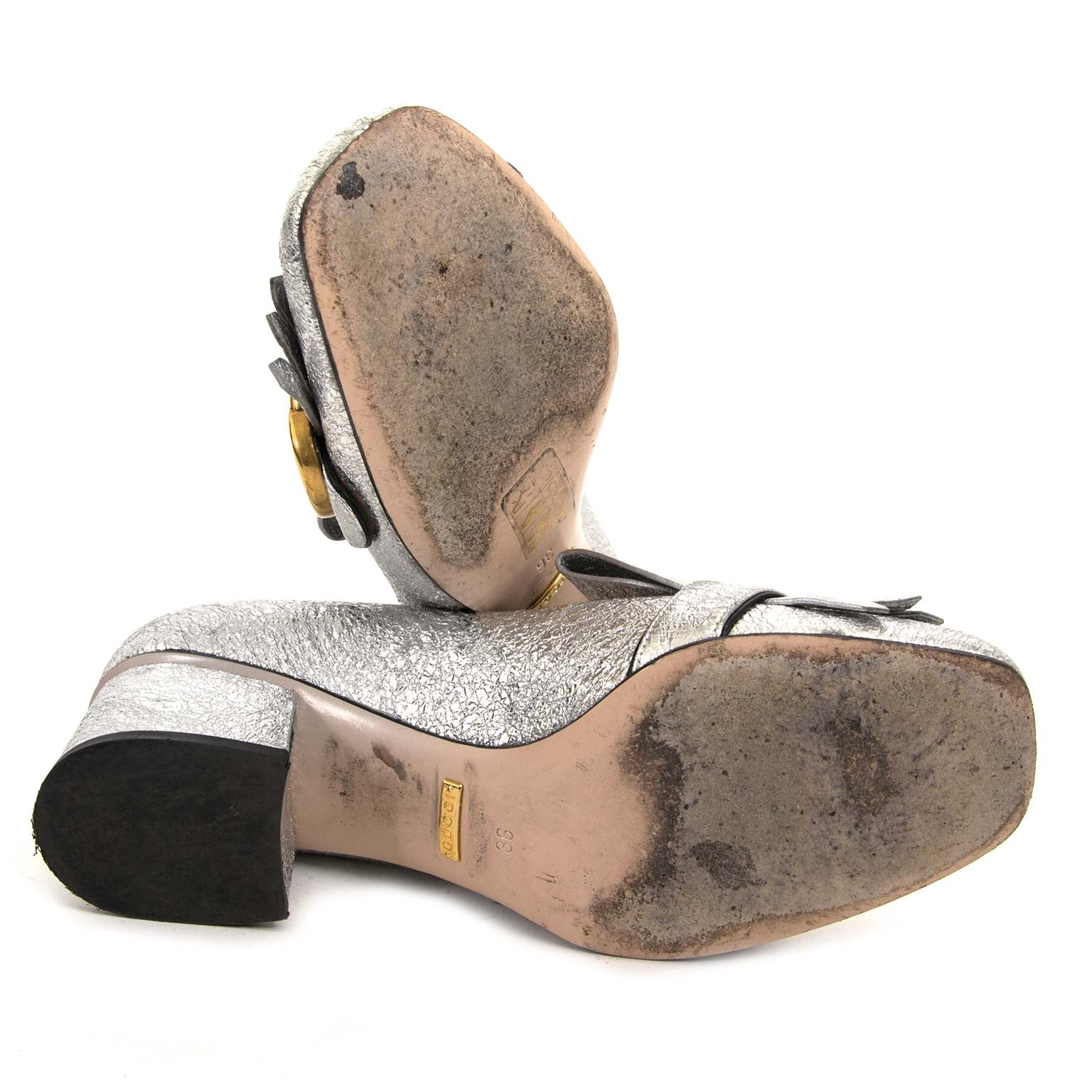 veilig en online shoppen bij labellov.com koop nu Gucci Galassia Mid-Heel Silver Pump
