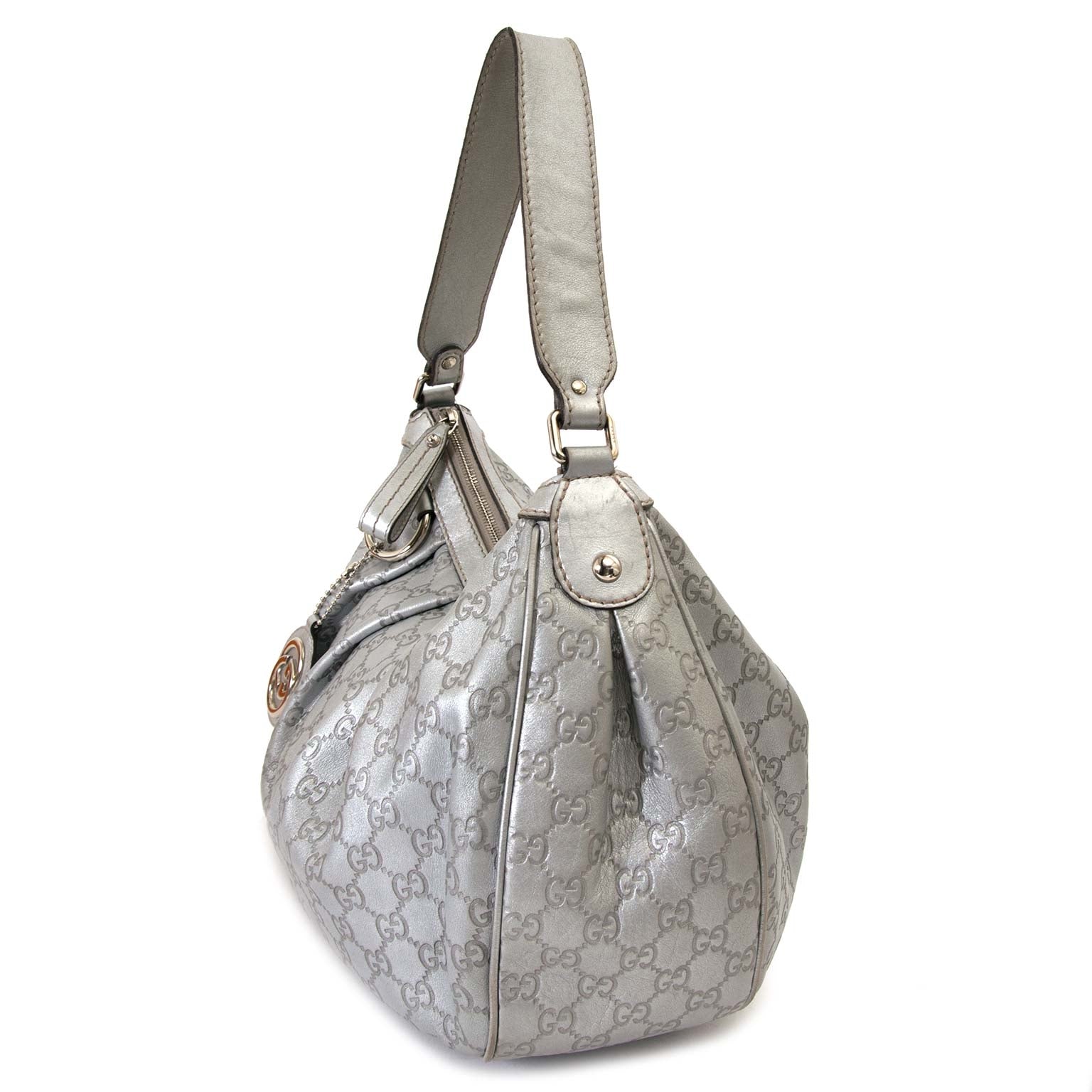 Gucci Guccissima Medium Sukey Hobo Silver bag now for sale at labellov vintage fashion webshop belgium