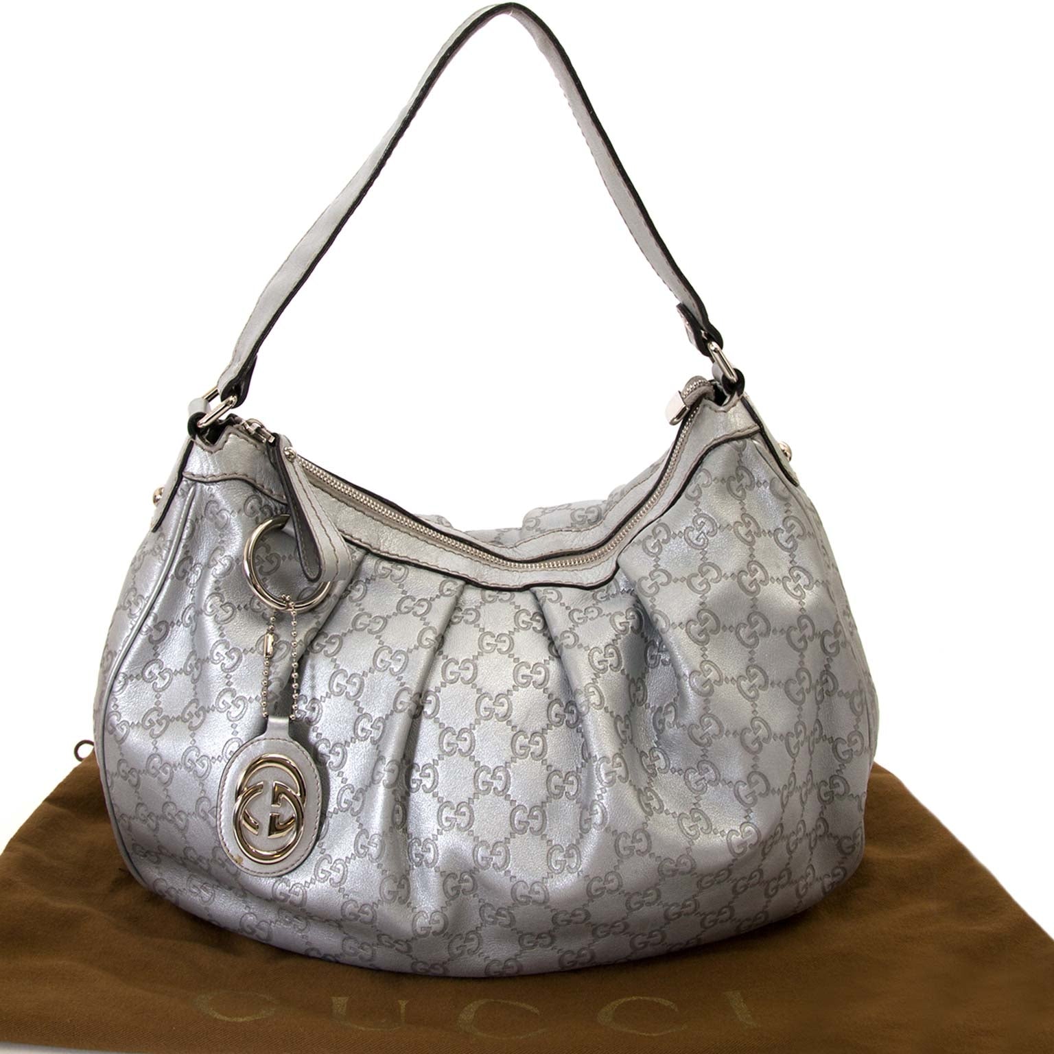 Gucci Guccissima Medium Sukey Hobo Silver bag now for sale at labellov vintage fashion webshop belgium