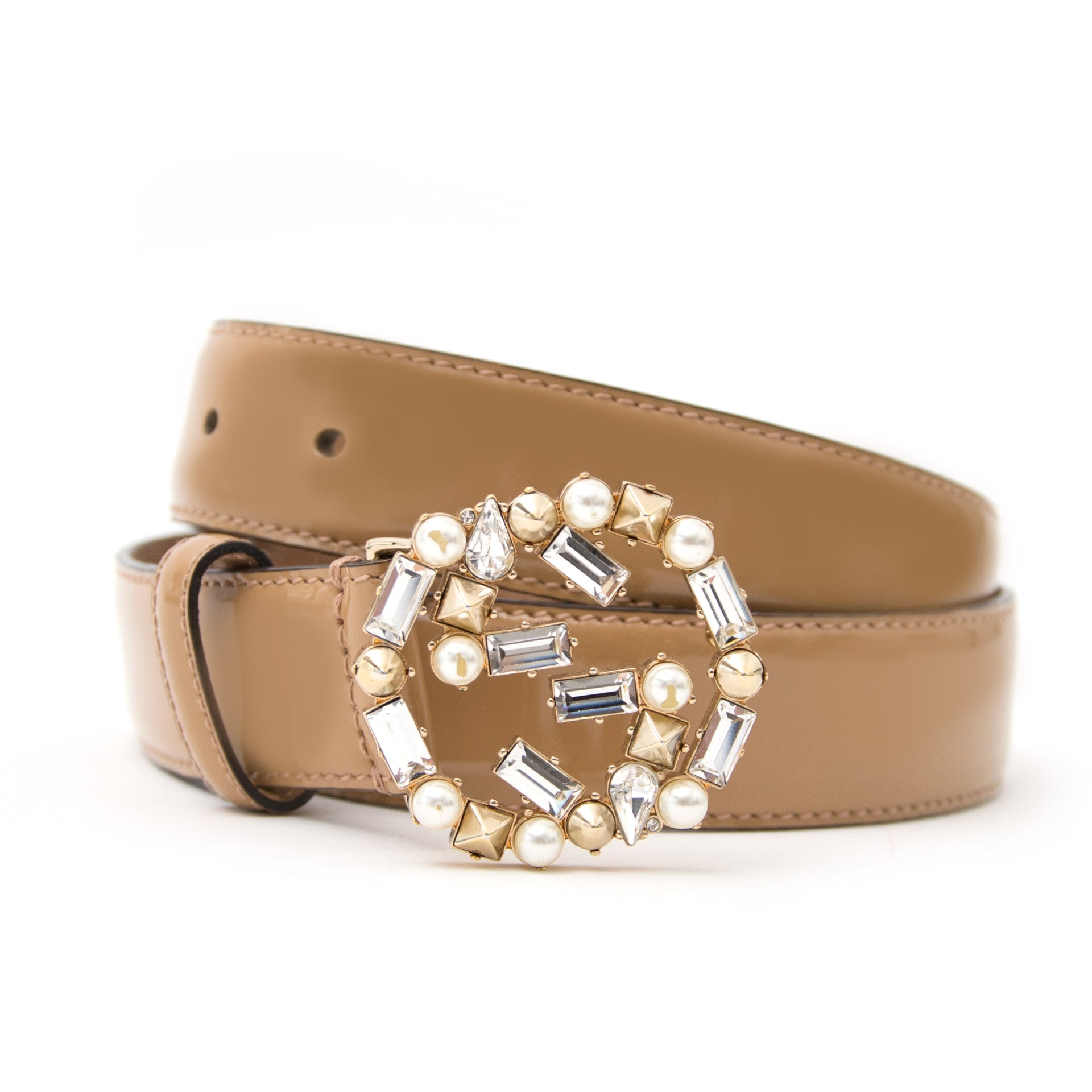 Gucci Patent Diamond GG Buckle Belt for sale in Antwerp, Labellov sells luxury vintage items worldwide.