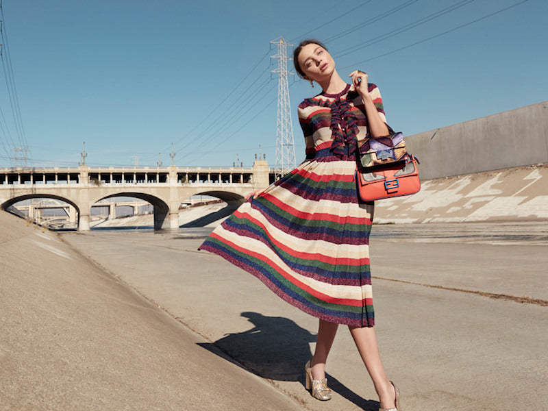 Gucci Striped Pleated Metallic Knitted Dress