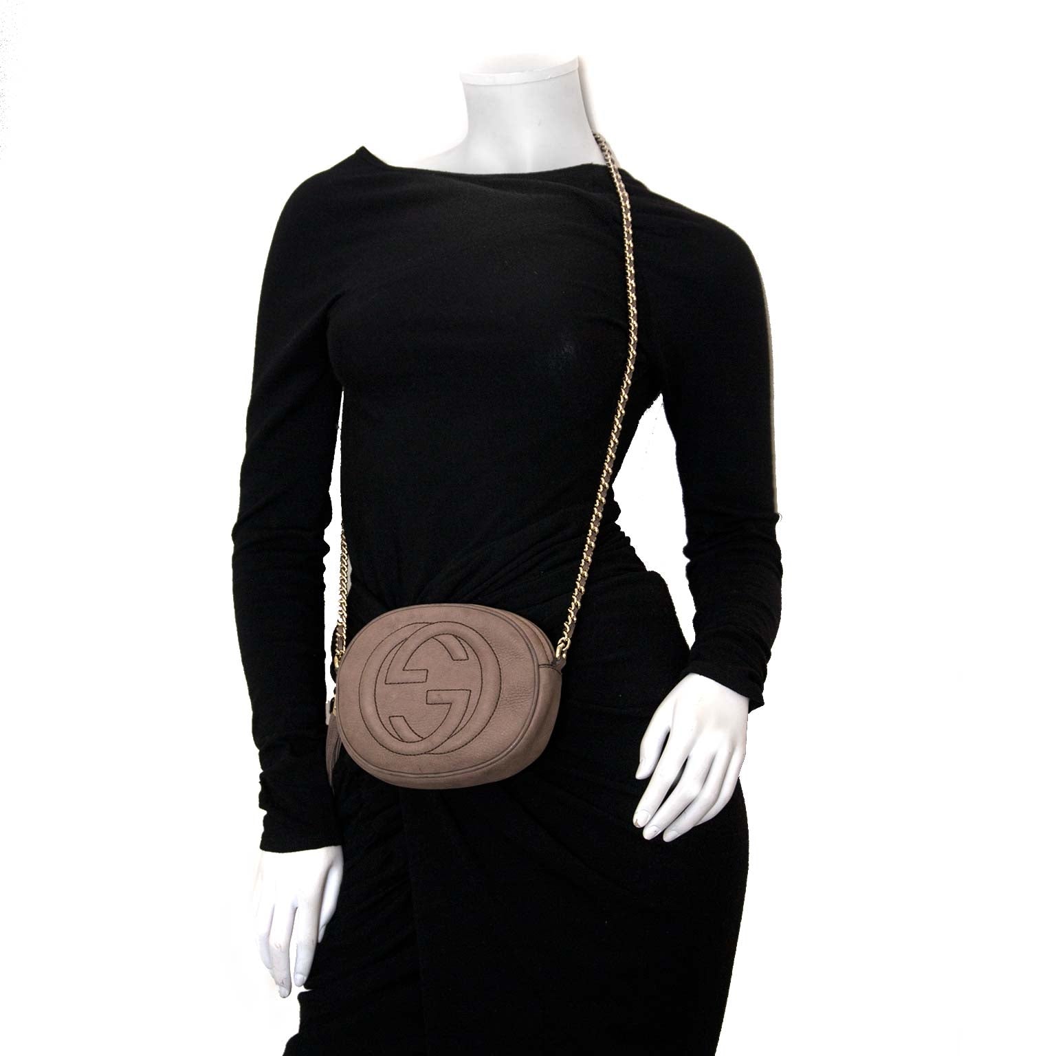 skip the waitinglist shop Gucci Taupe Nubuck Mini Soho Chain Bag