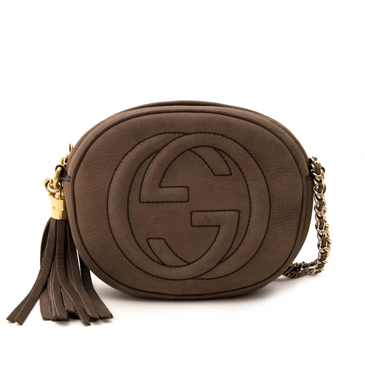 shop safe online secondhand Gucci Taupe Nubuck Mini Soho Chain Bag