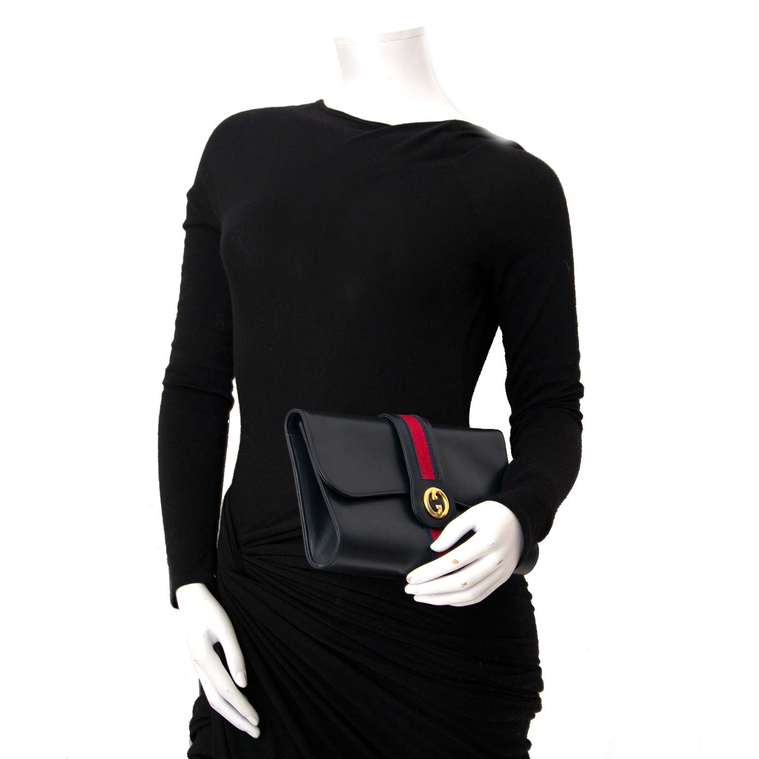 Gucci Vintage Dark Blue Web Clutch