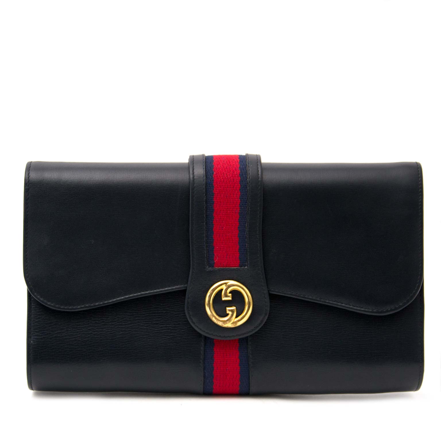 Gucci Vintage Dark Blue Web Clutch