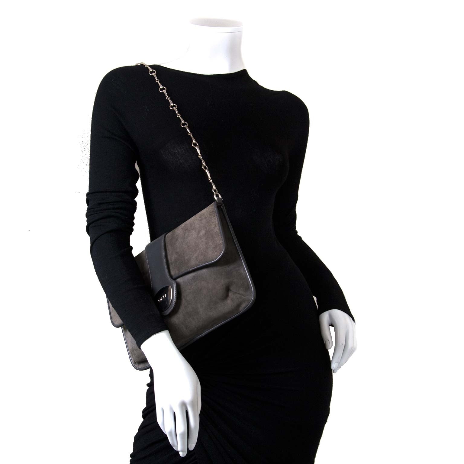 We buy and sell your authentic designer bags Gucci Grey Suede Shoulder Bag