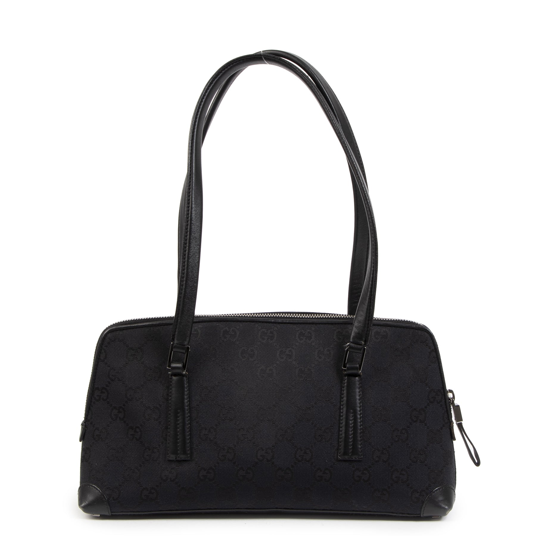 Authentic secondhand Gucci Black GG Monogram Canvas Shoulder Bag juiste prijs veilig online shoppen luxe merken webshop winkelen Antwerpen België mode fashion
