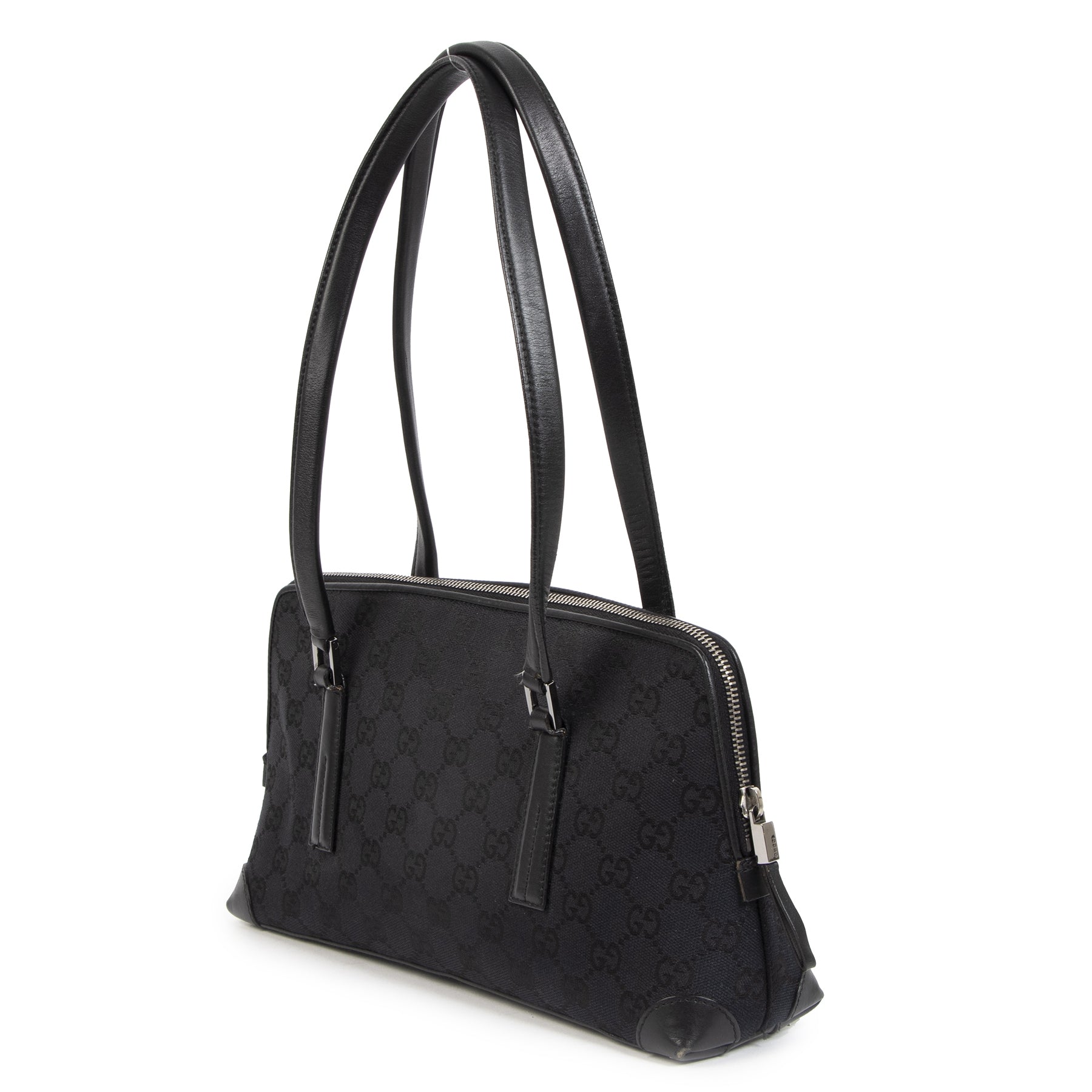Authentic secondhand Gucci Black GG Monogram Canvas Shoulder Bag juiste prijs veilig online shoppen luxe merken webshop winkelen Antwerpen België mode fashion