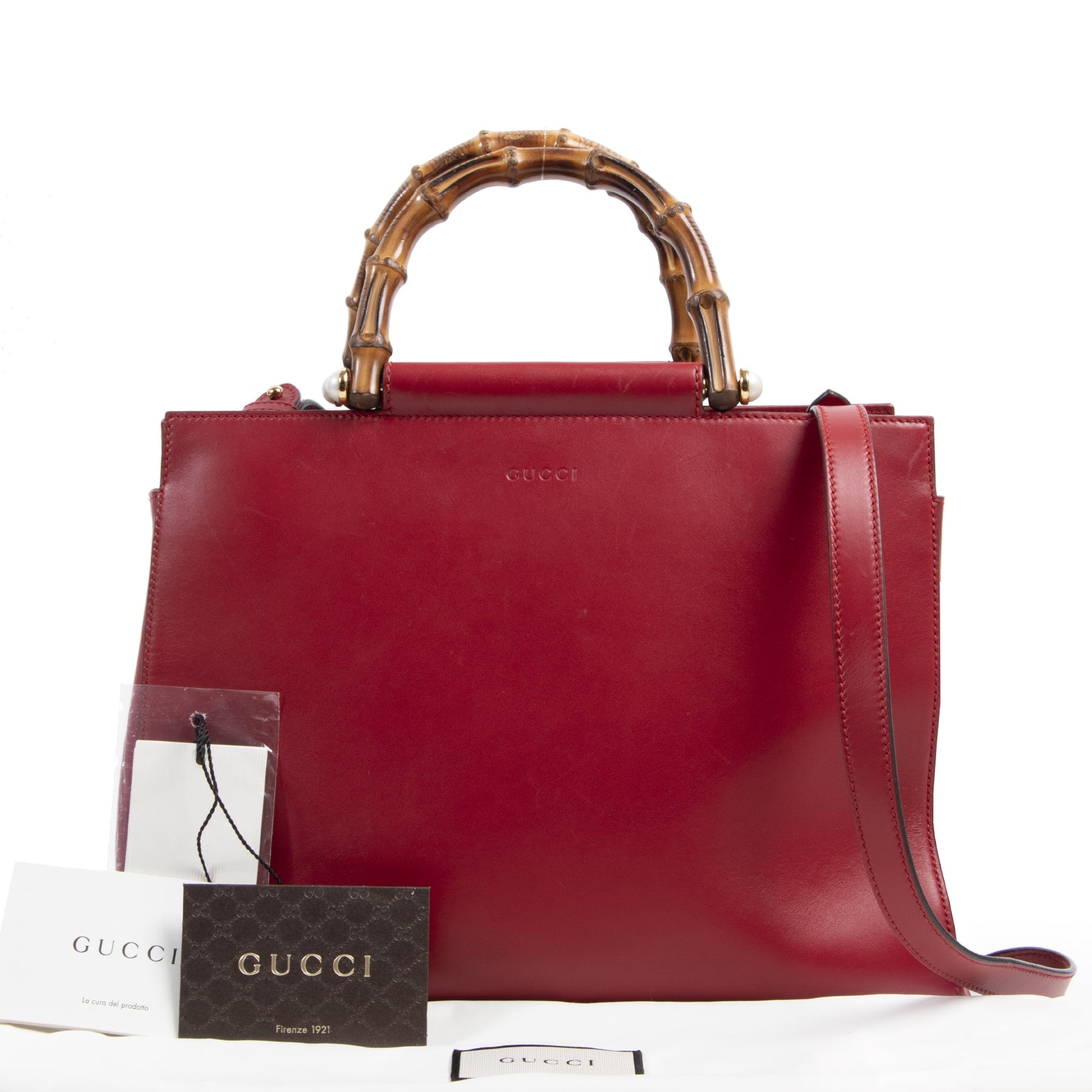 Authentieke tweedehands vintage Gucci Red Medium Nymphaea Top Handle Bag koop online webshop LabelLOV