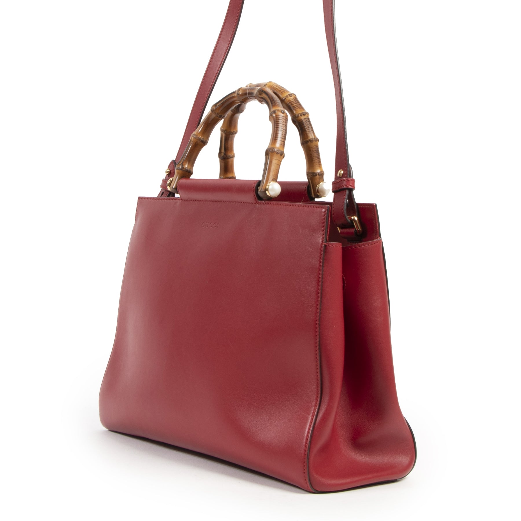 Authentique seconde-main vintage Gucci Red Medium Nymphaea Top Handle Bag achète en ligne webshop LabelLOV