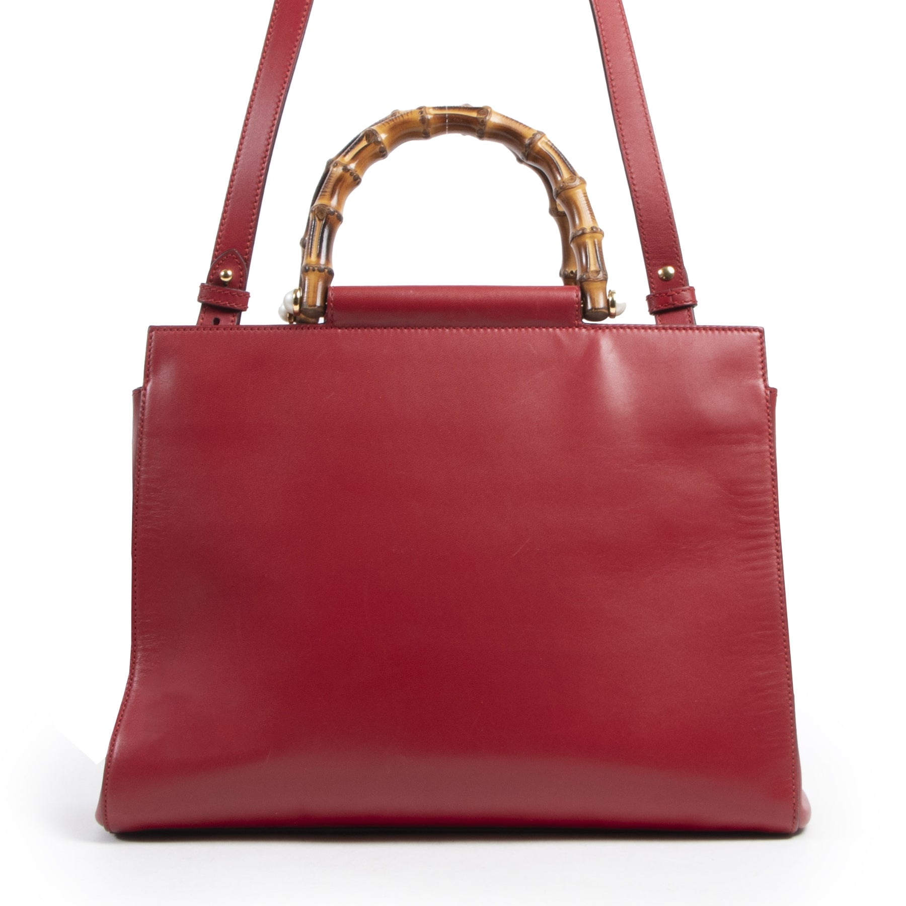 Authentieke tweedehands vintage Gucci Red Medium Nymphaea Top Handle Bag koop online webshop LabelLOV