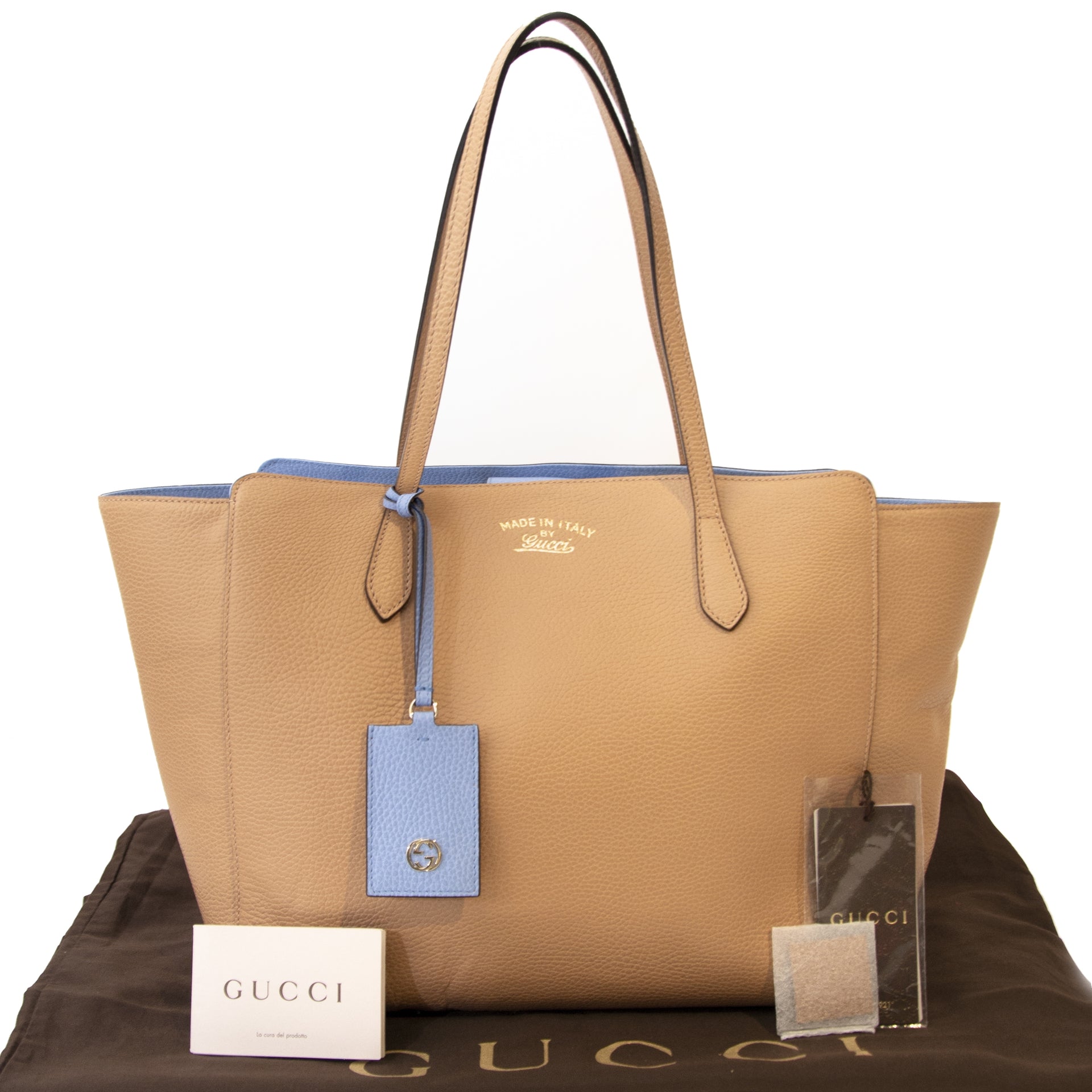 Gucci Swing Two Tone Beige and Blue Shopper Bag