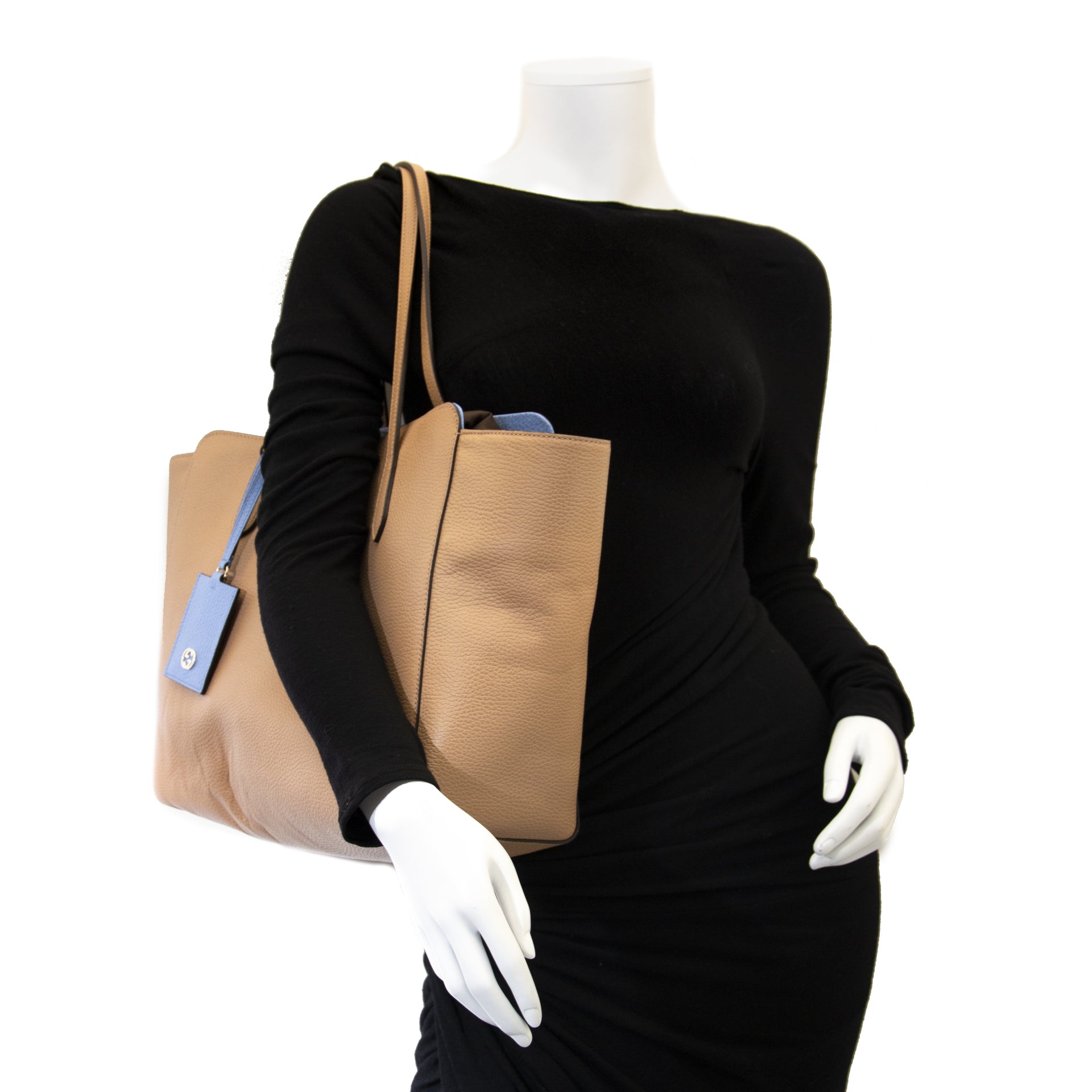 Gucci Swing Two Tone Beige and Blue Shopper Bag te koop online bij Labellov.