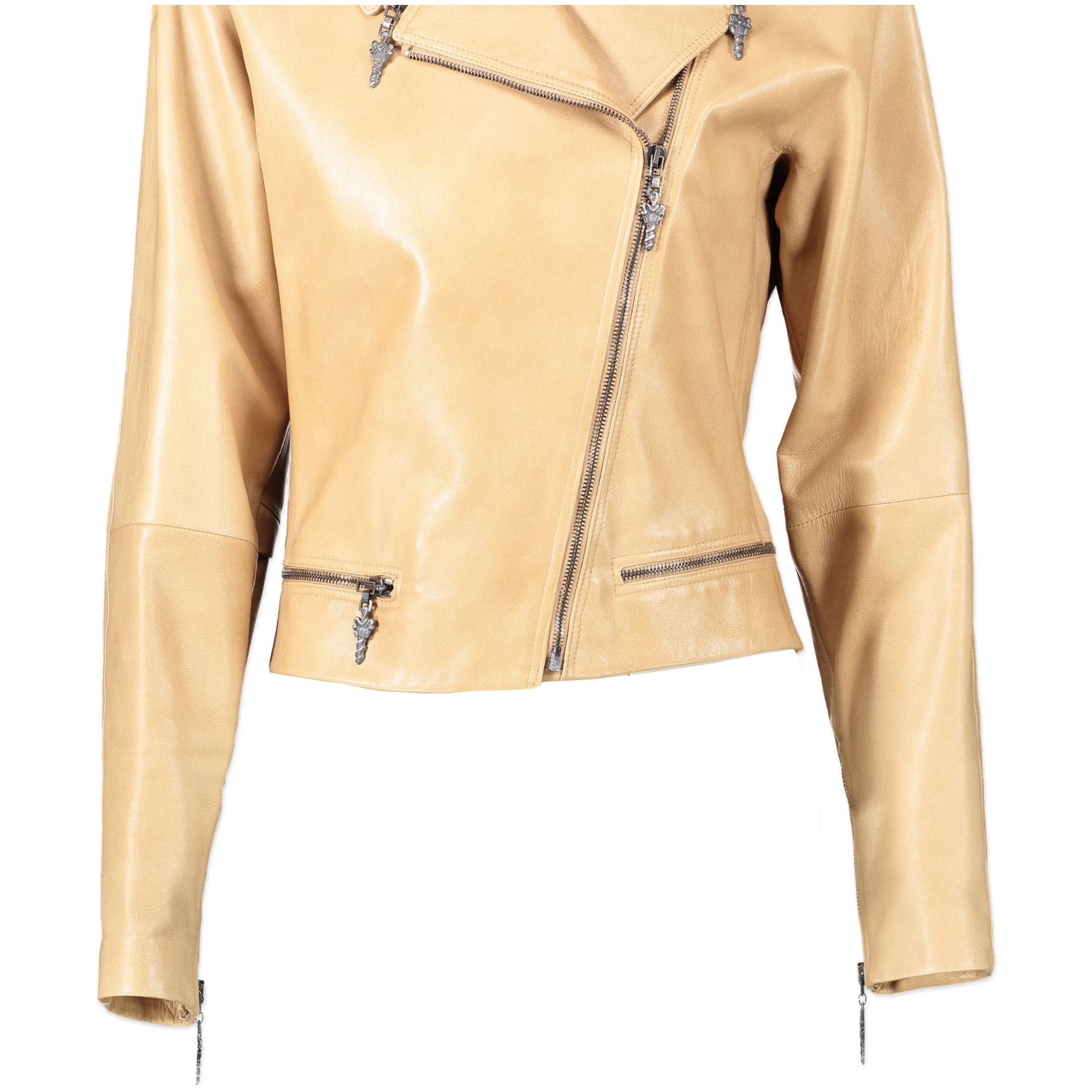 Versace Beige Leather Biker Jacket - size 40