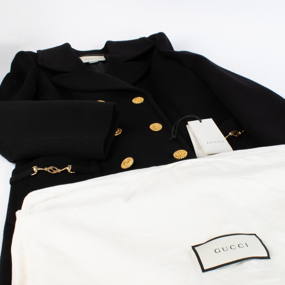 Gucci Zwarte Lange Mantel met Horsebit - Maat IT40