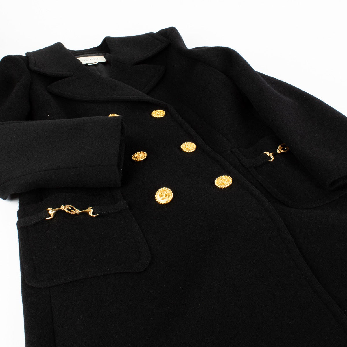 Gucci Zwarte Lange Mantel met Horsebit - Maat IT40