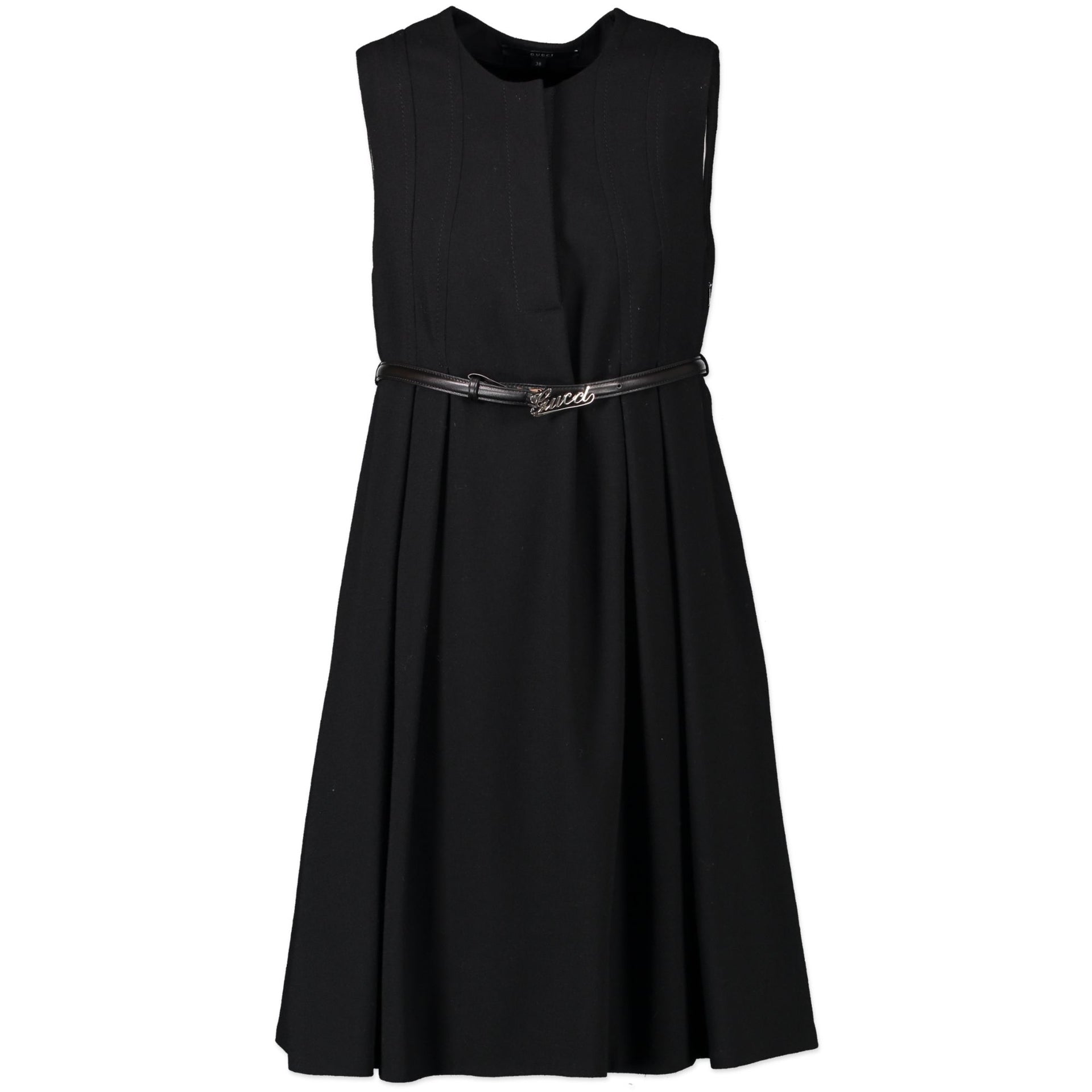 Buy and sell your authentic designer Gucci Black Wool Belt Midi Dress - IT38