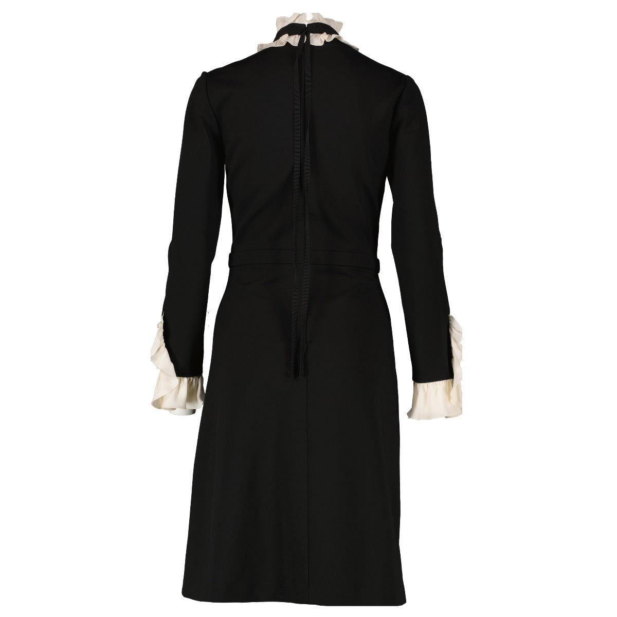 Gucci Black Long-Sleeve Contrasting Ruffle Crepe Dress