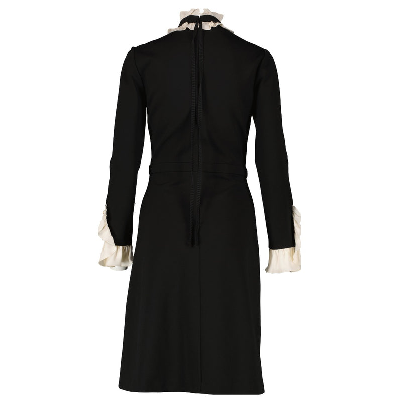 Gucci Black Long-Sleeve Contrasting Ruffle Crepe Dress