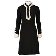 Gucci Black Long-Sleeve Contrasting Ruffle Crepe Dress