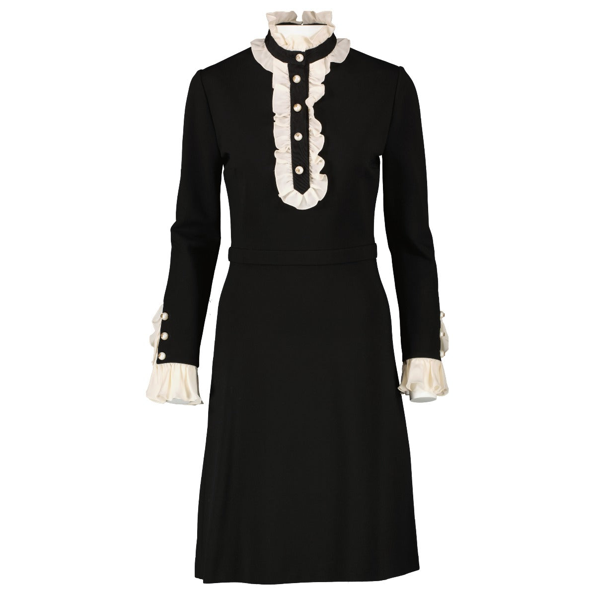 Gucci Black Long-Sleeve Contrasting Ruffle Crepe Dress