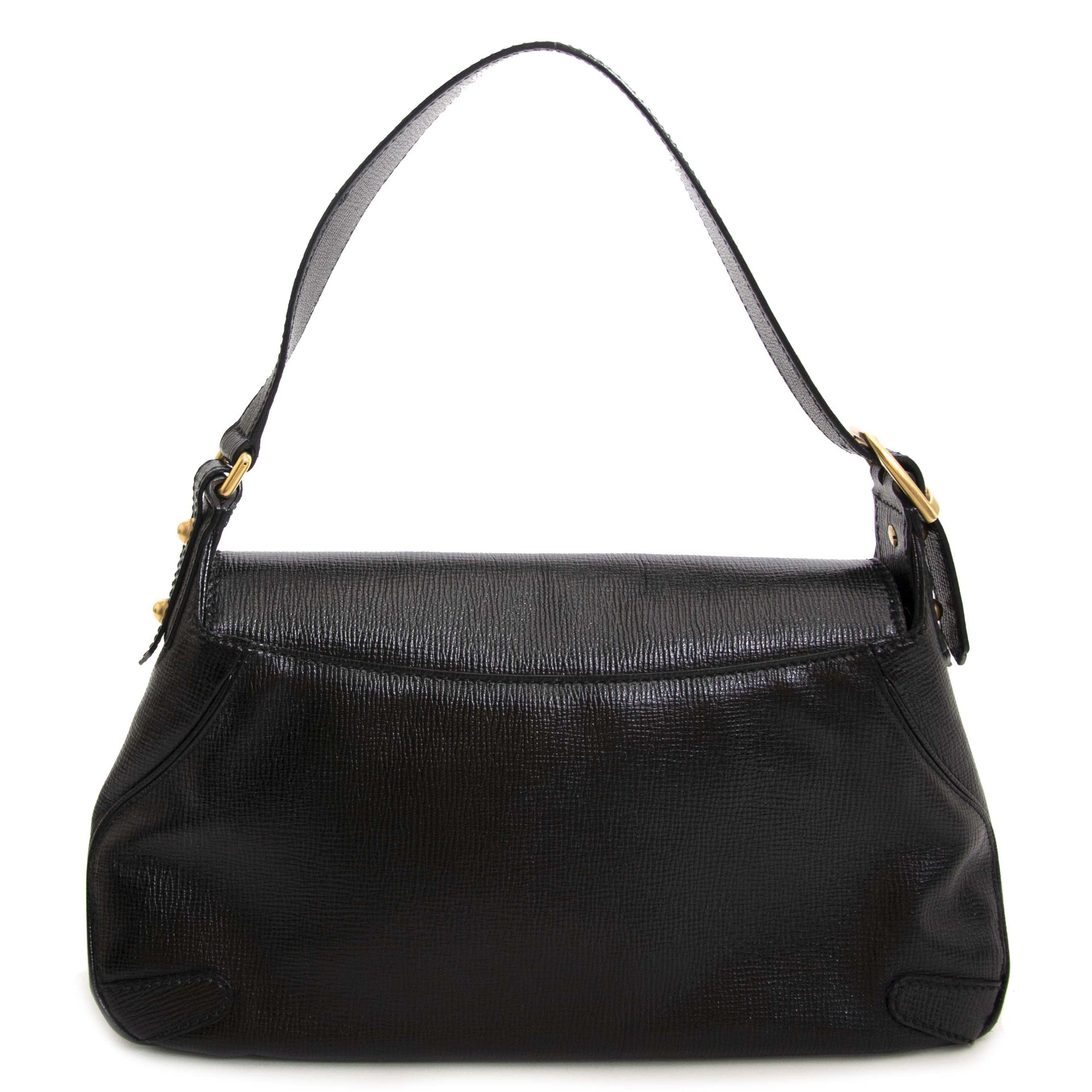 Gucci zwarte lederen horsebit schouder tas nu te koop bij labellov vintage mode webshop belgië