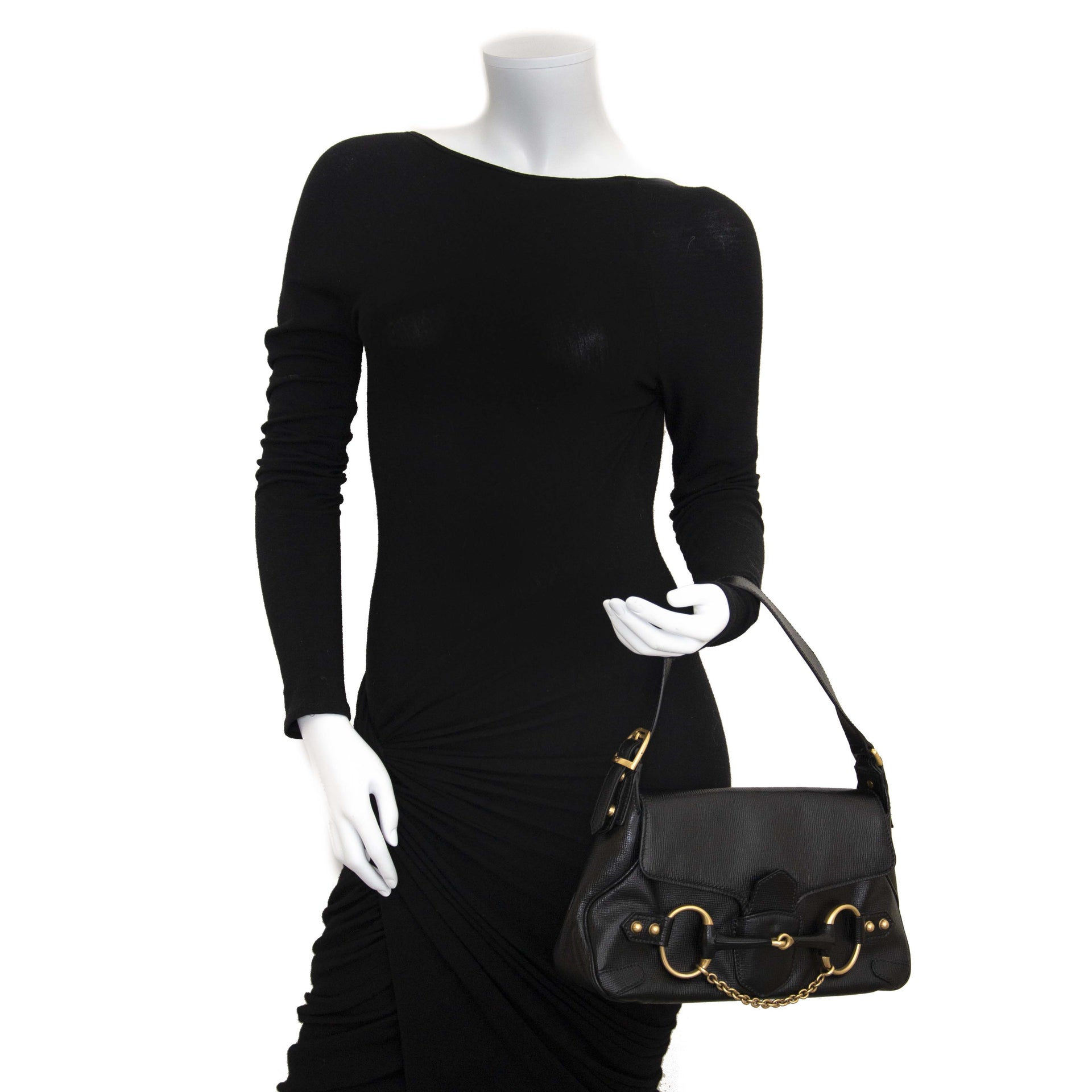 Gucci Black Leather Horsebit Shoulder Bag now for sale at labellov vintage fashion webshop belgium