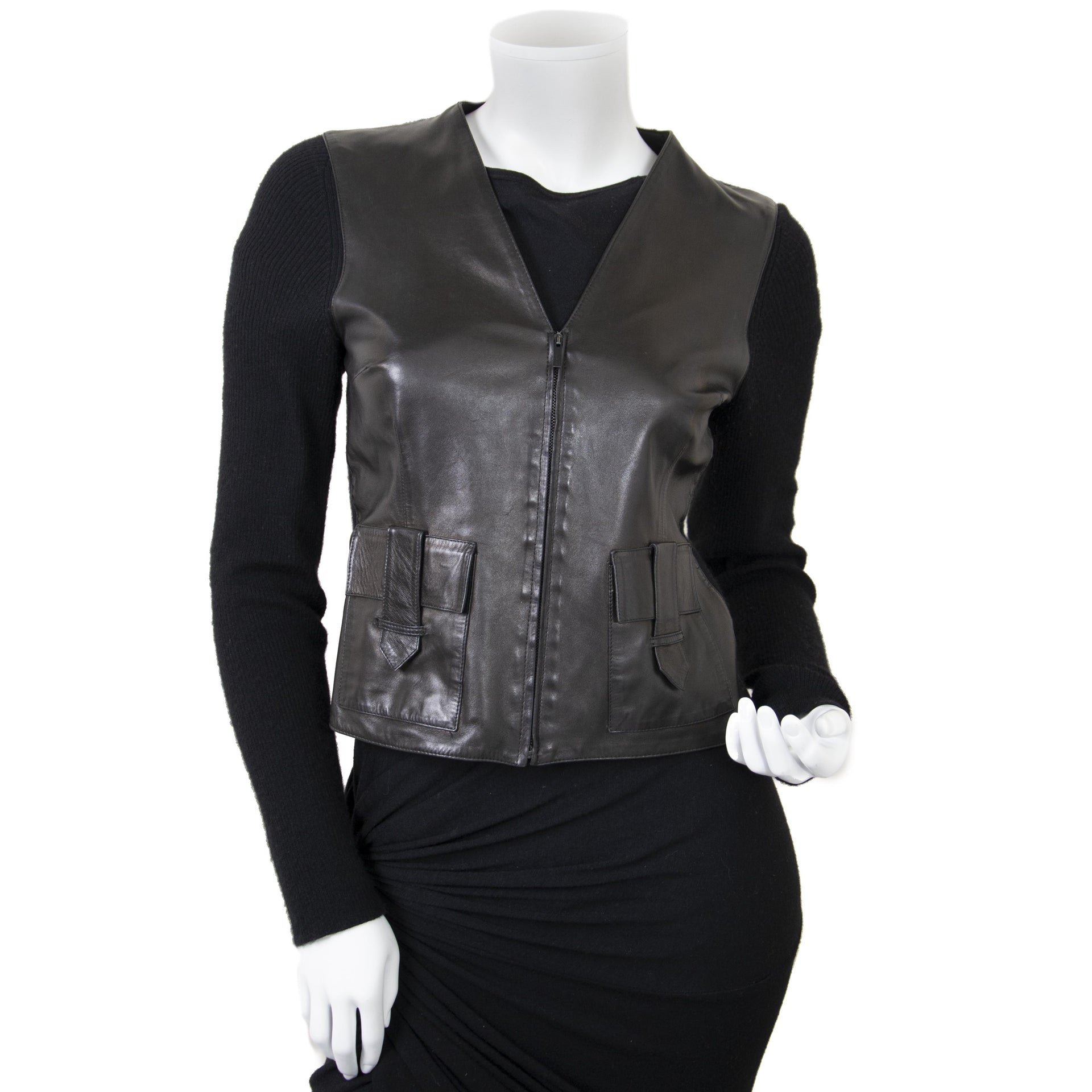Authentic Gucci Black Leather and Fabric Shirt - size 40 online shopping price webshop vintage