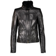 Gucci Black Leather Jacket with Detachable Fur Collar - size XS