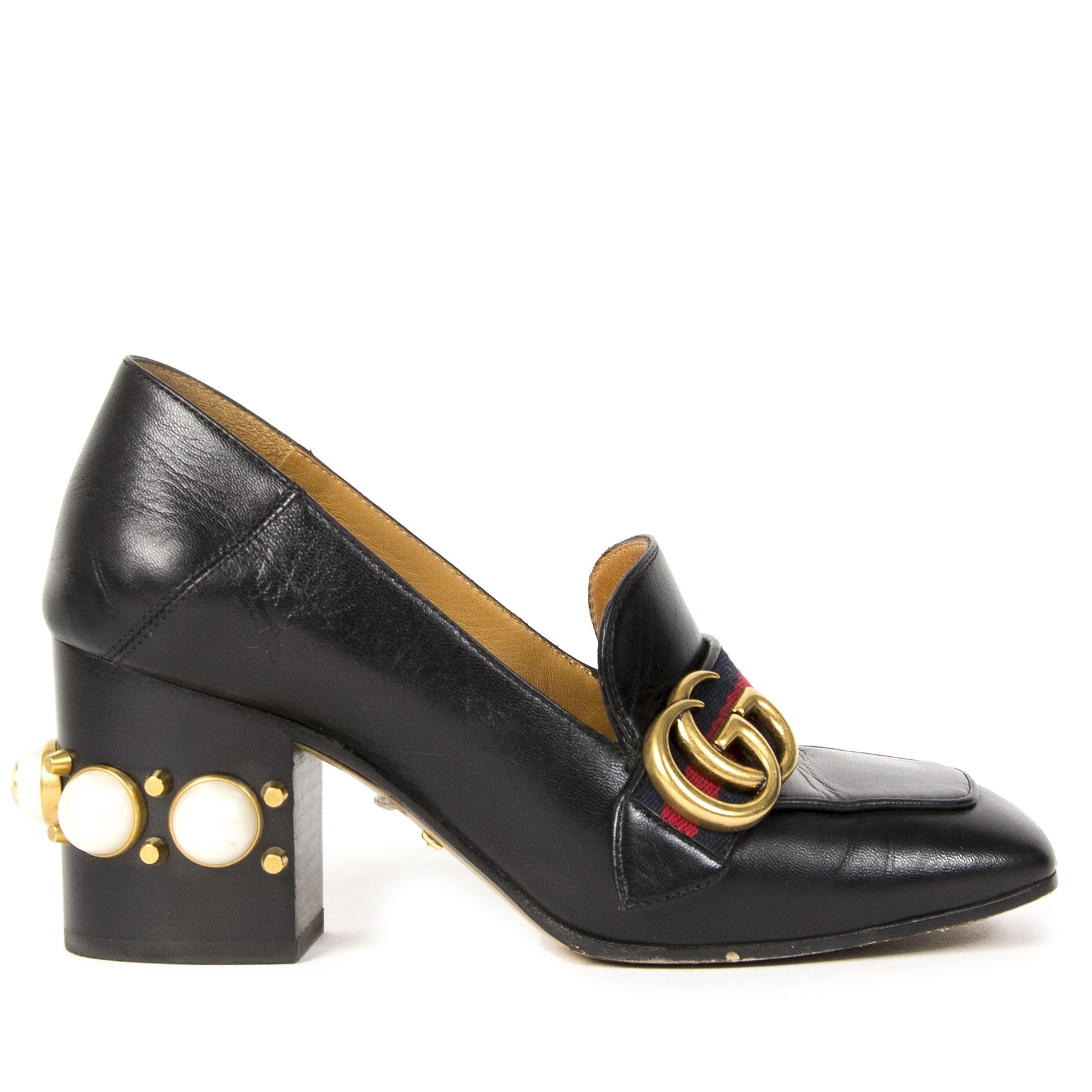 Gucci Black Marmont Pearl Heel Pumps