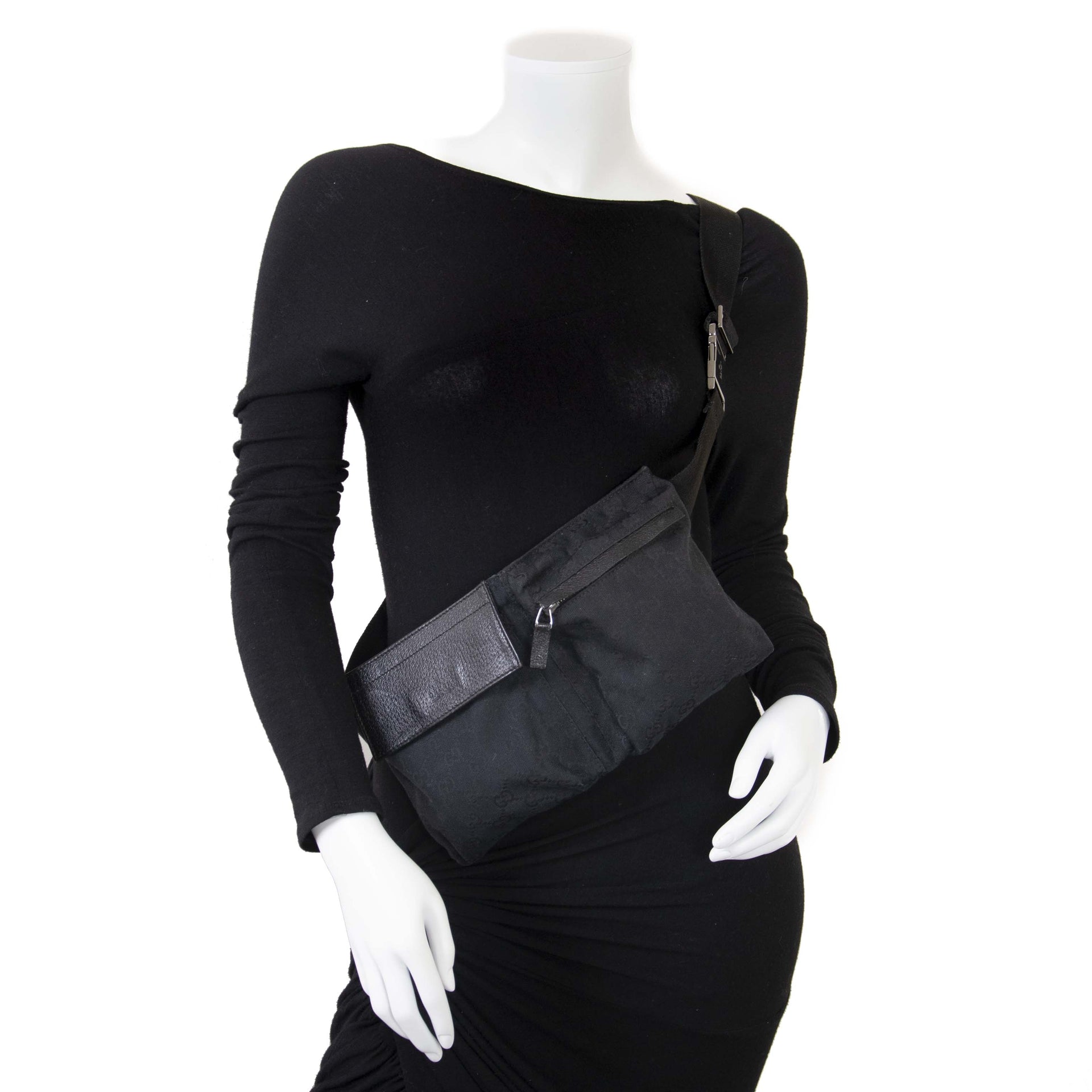 Gucci Black Monogram Belt Bag now for sale at labellov vintage fashion webshop belgium