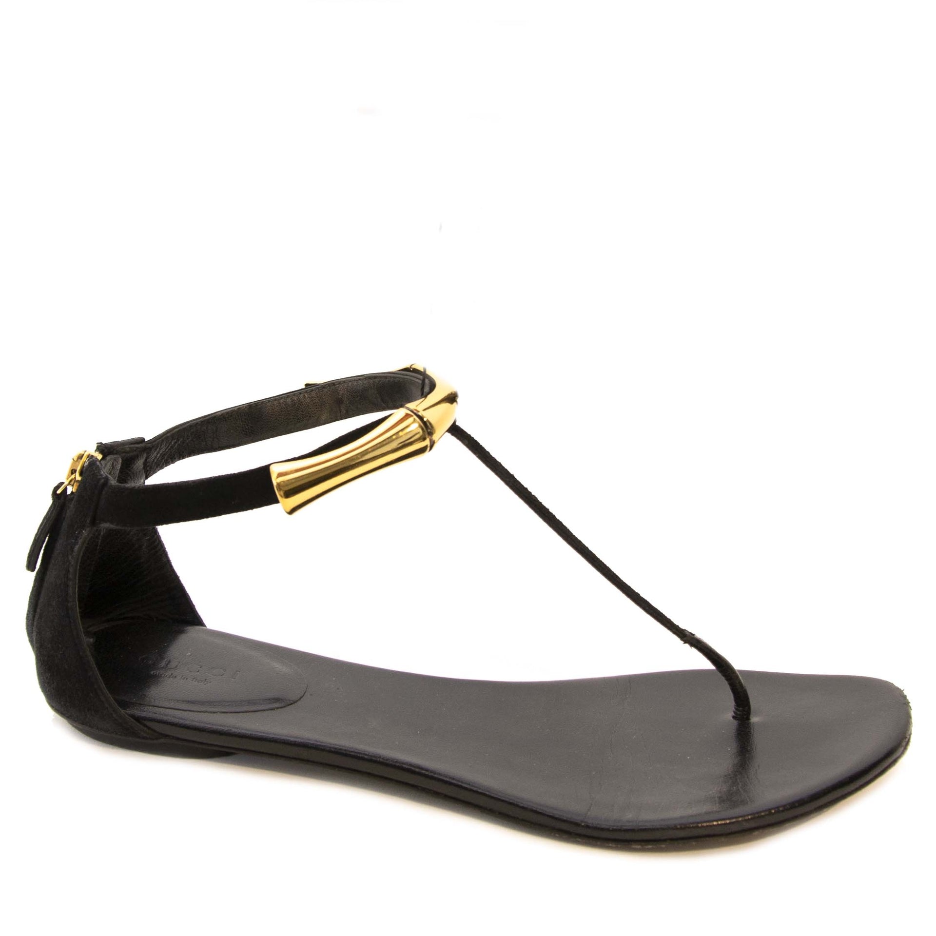 Gucci Black Leather Sandals with Gold Hardware. tweedehands Gucci sandalen secondhand Gucci sandals second main Gucci sandales