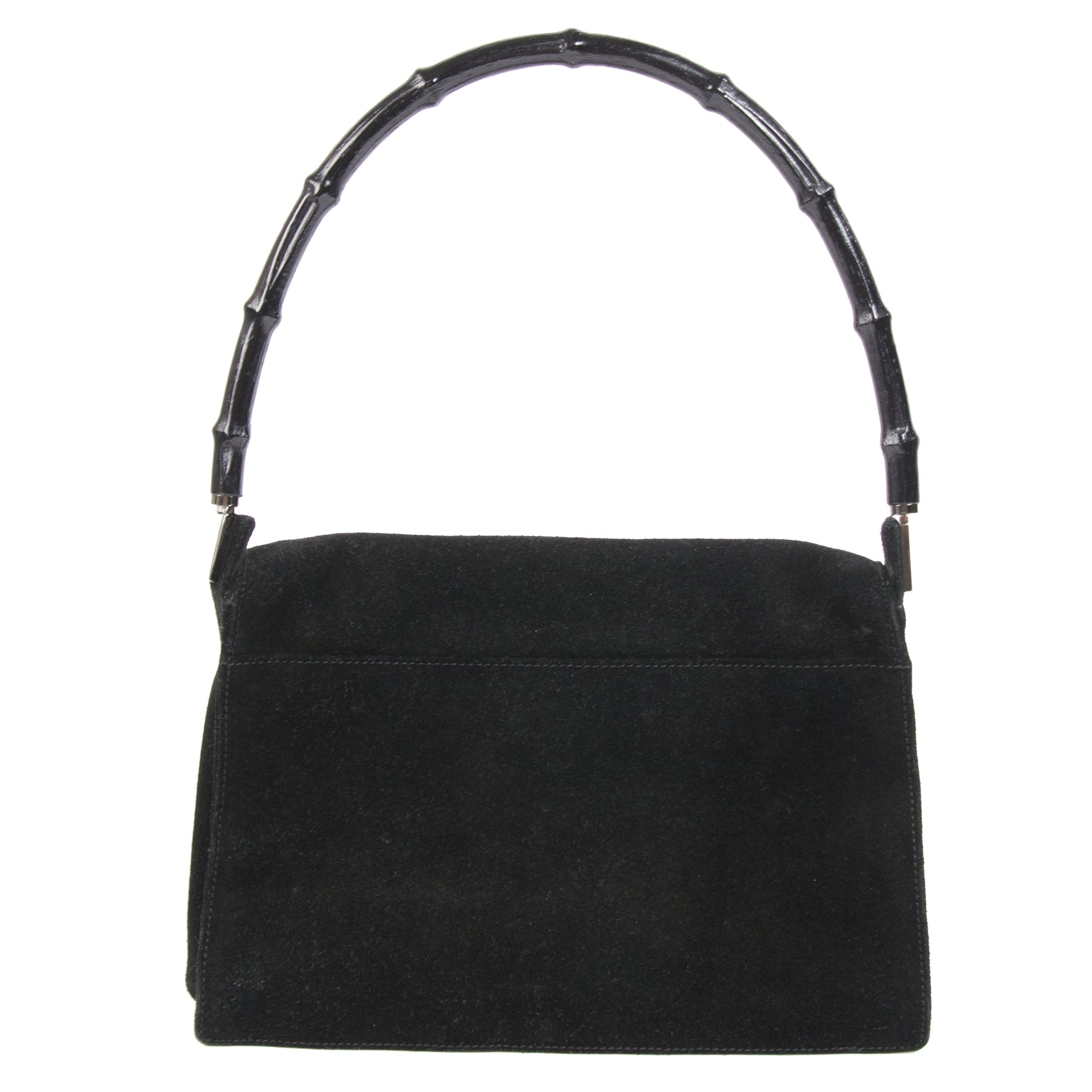 Gucci Black Suede Bamboo Shoulder Bag available at Labellov secondhand luxury in Antwerp