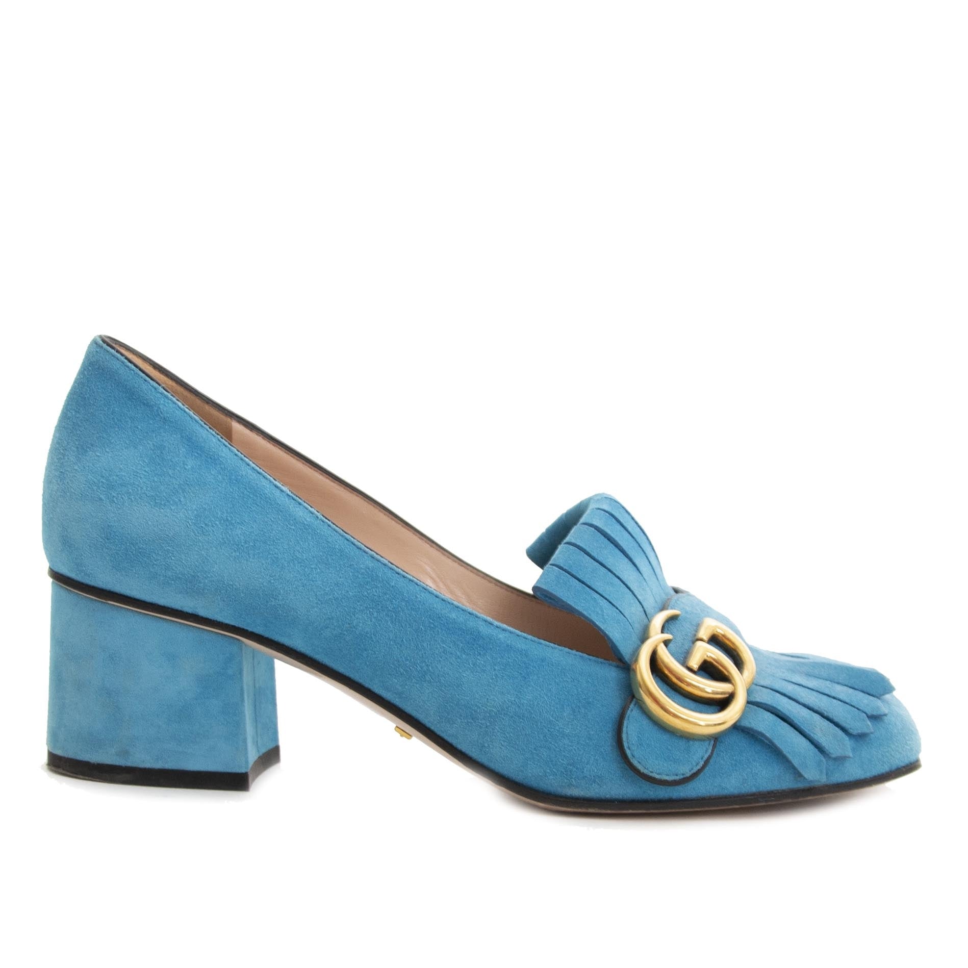 Gucci Marmont Suede Turuoise Pups - size 37 koop veilig online tegen de best prijs