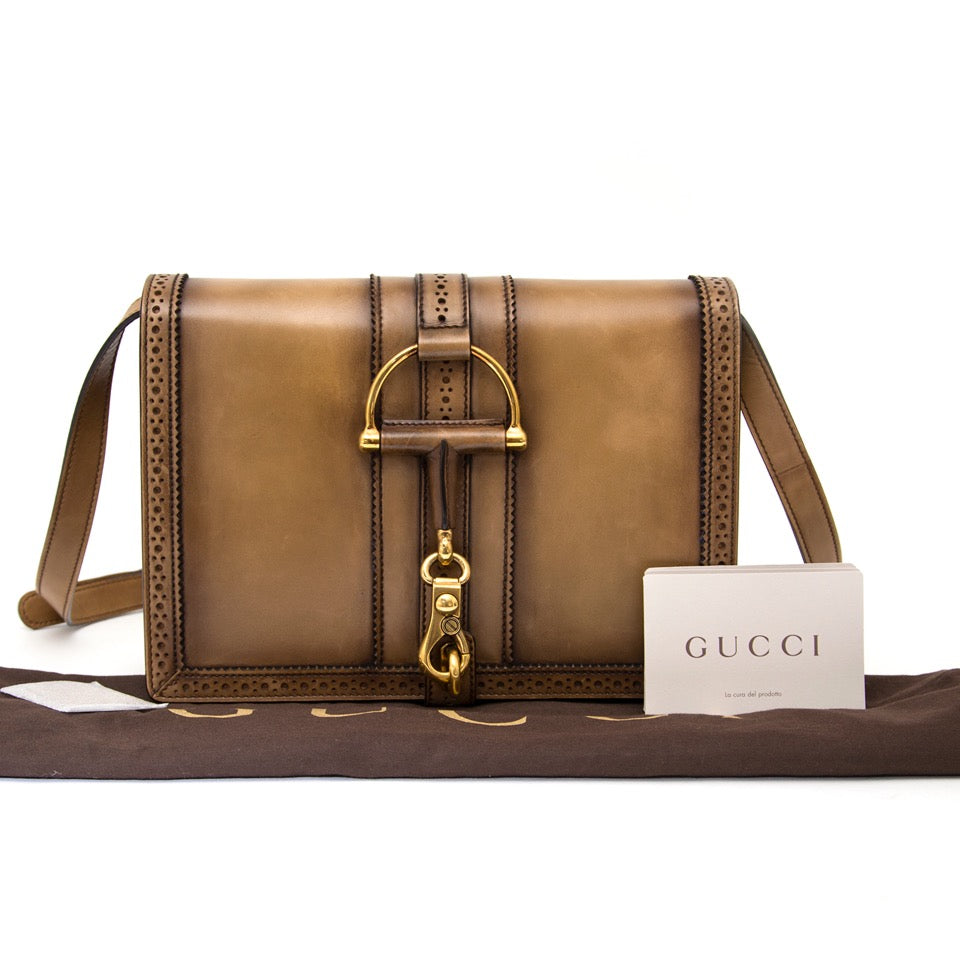 100% authentic with certificates Gucci Duilio Brogue Leather Shoulder Bag
