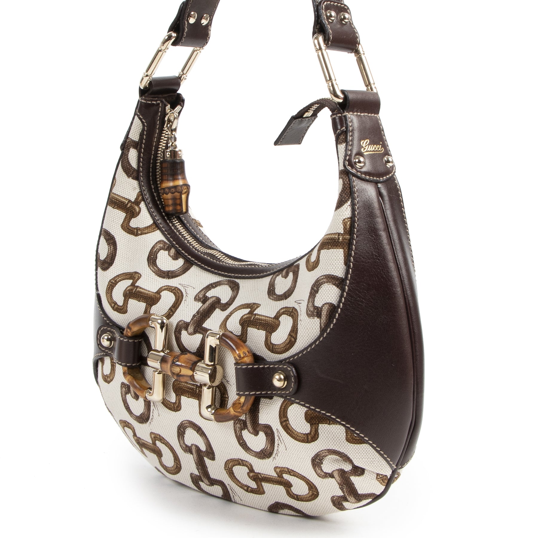 Gucci Horsebit Print Bamboo Amalfi Bag