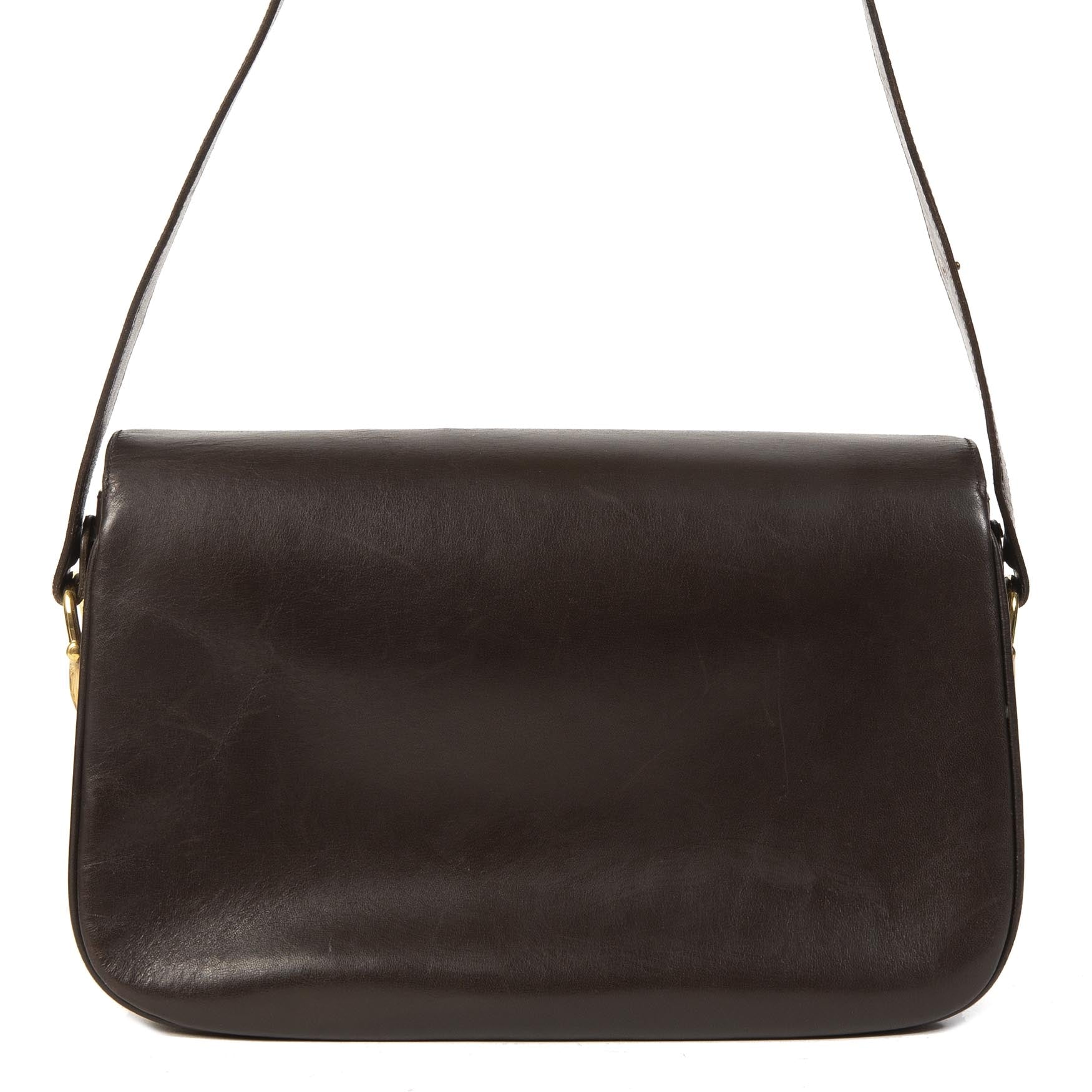 100% authentic Gucci Vintage Dark Brown Leather Zumi Flap Bag