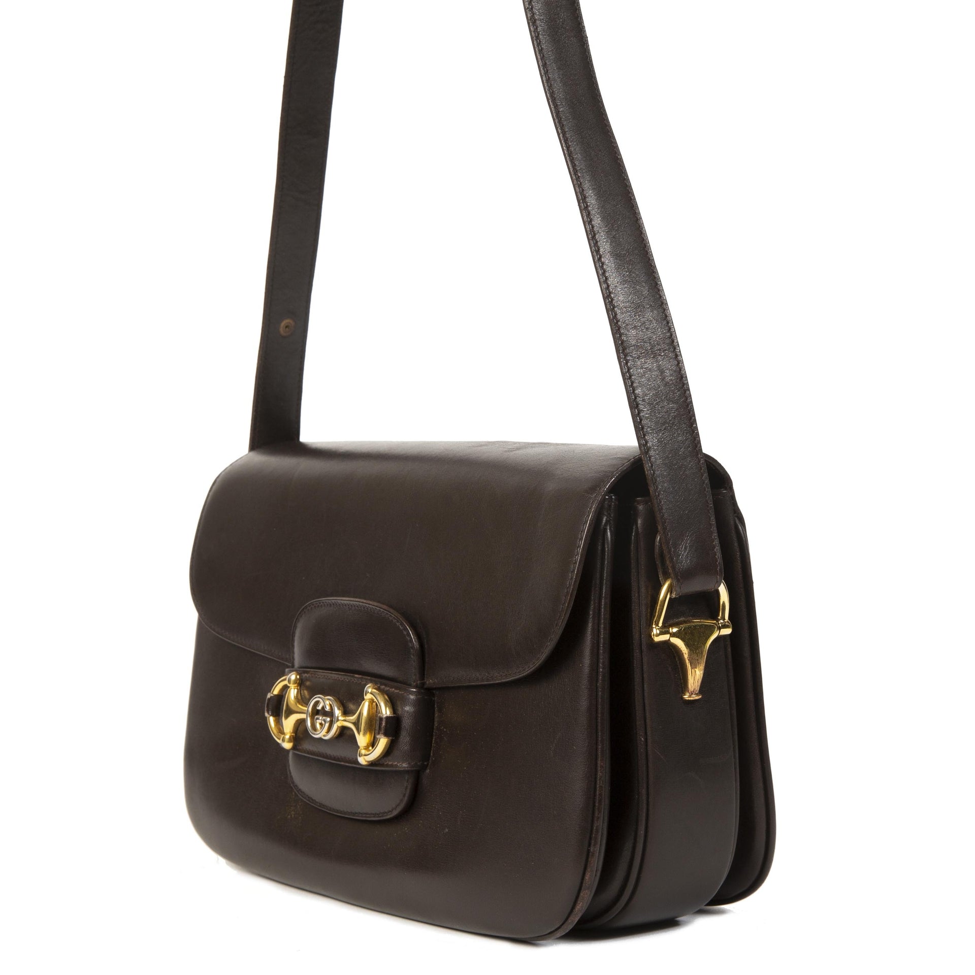 Gucci Vintage Dark Brown Leather Zumi Flap Bag
