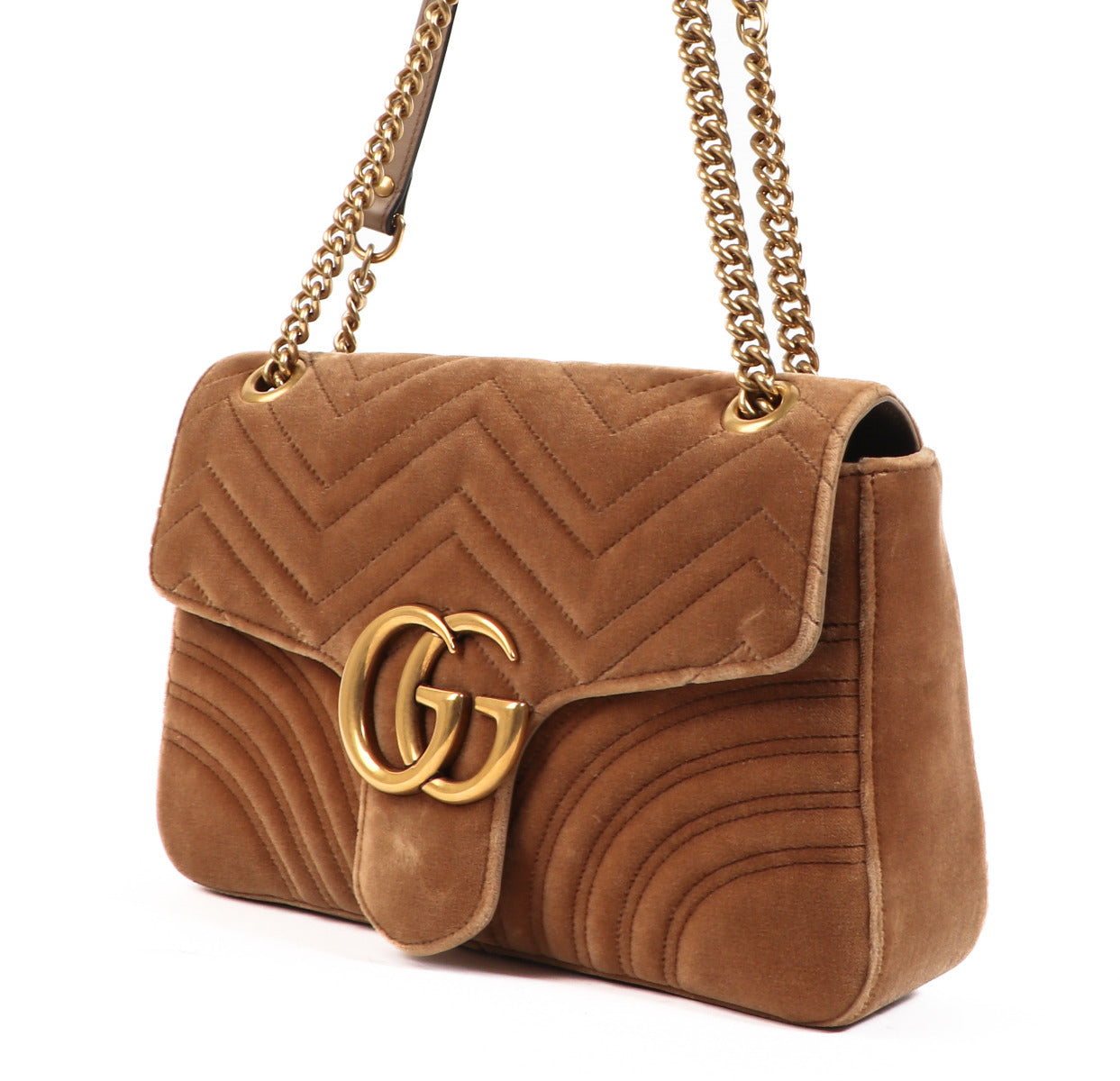 Koop en verkoop uw authentieke designer Gucci GG Marmont Taupe Velvet Medium Shoulder Bag