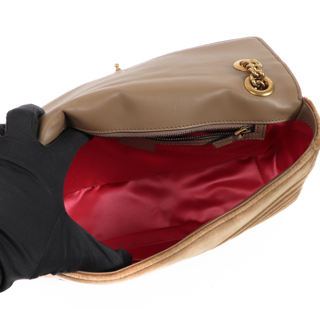 Gucci GG Marmont Taupe Fluweel Medium Schoudertas