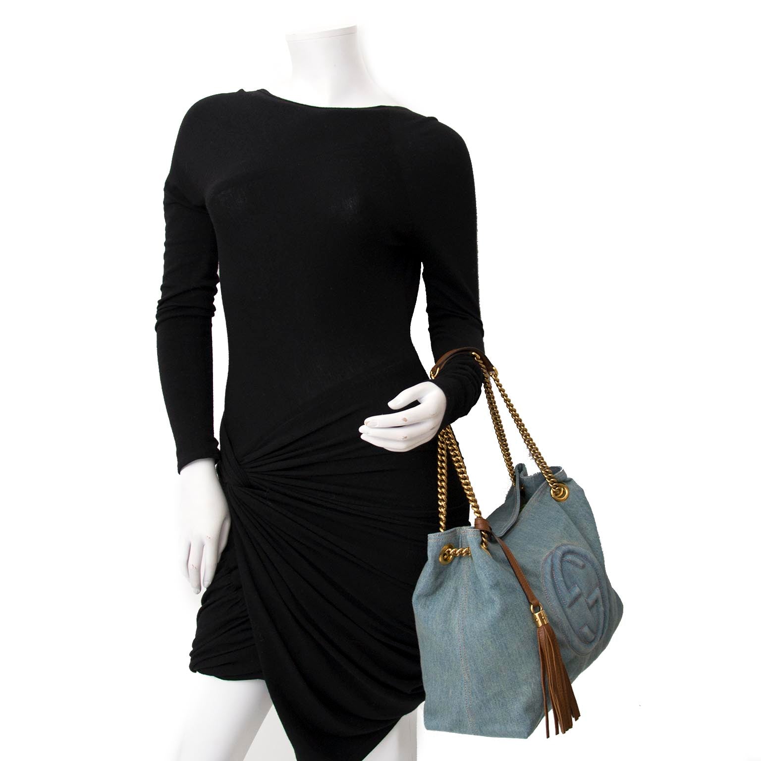 Koop Gucci Soho Medium Blue Denim Tote online