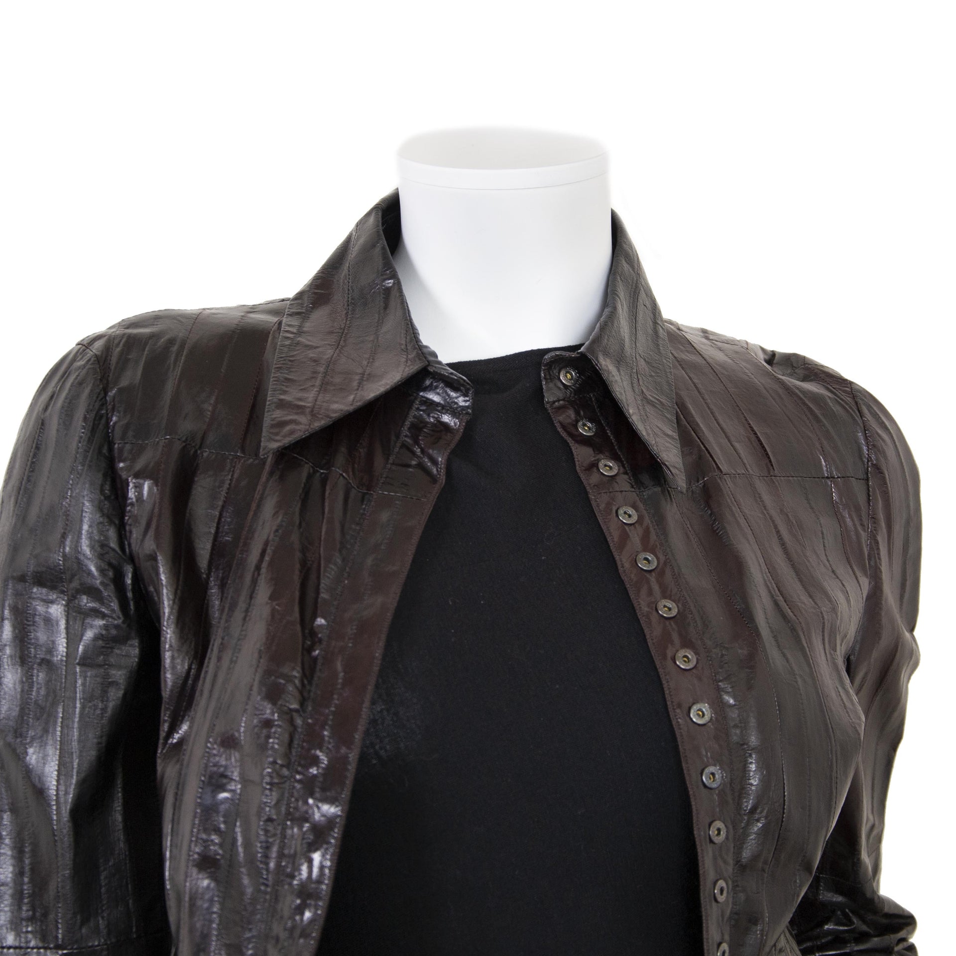 Gucci Brown Eel Leather Shirt - size IT40 for sale online at labellov secondhand luxury