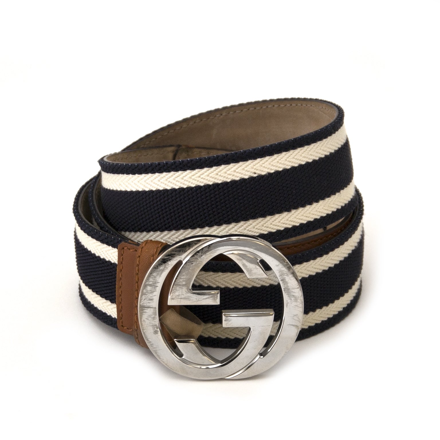 Gucci Striped Fabric & Leather Belt - size 95 for sale online