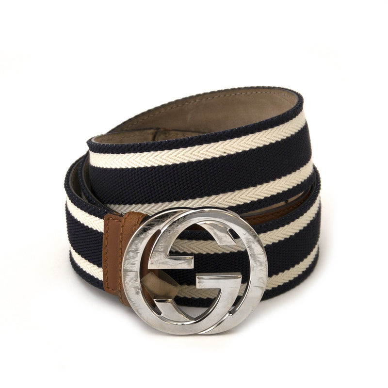 Gucci Striped Fabric & Leather Belt - size 95 for sale online